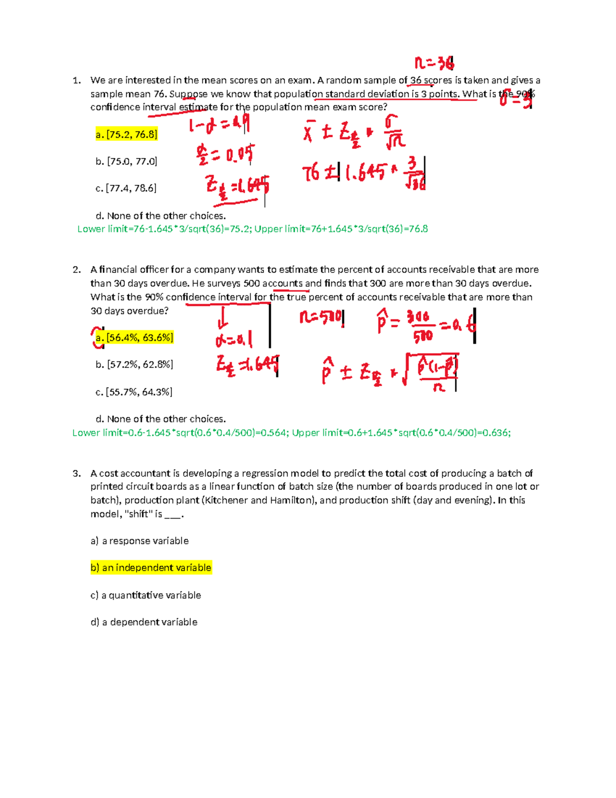 BU255 Mock Final Exam Solutions: Confidence Intervals & Hypothesis ...