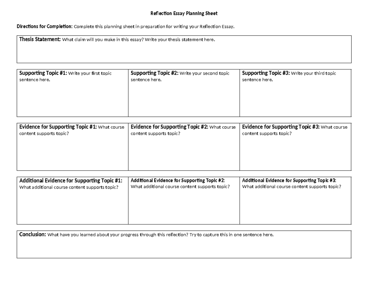 20221 ENC1101 Reflection Essay Planning Sheet Guide - Studocu