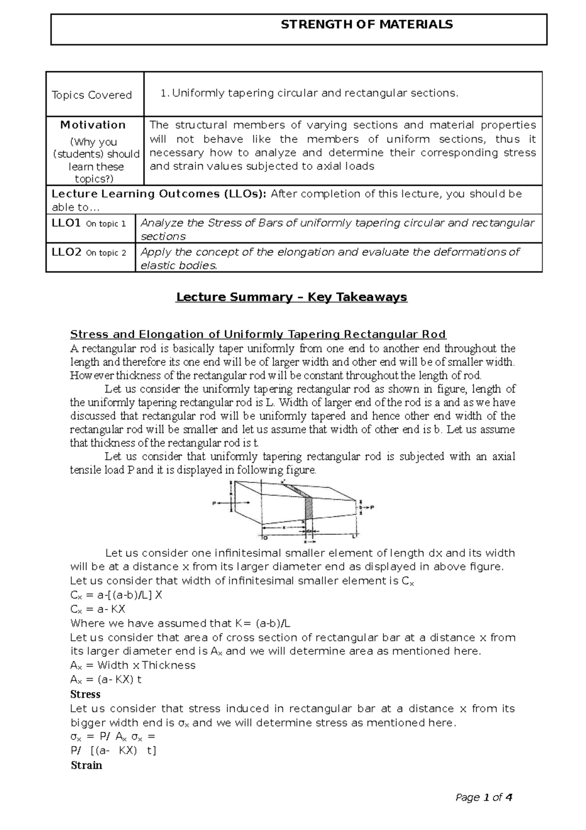 Analysis of Uniformly Tapering Circular and Rectangular Sections in ...