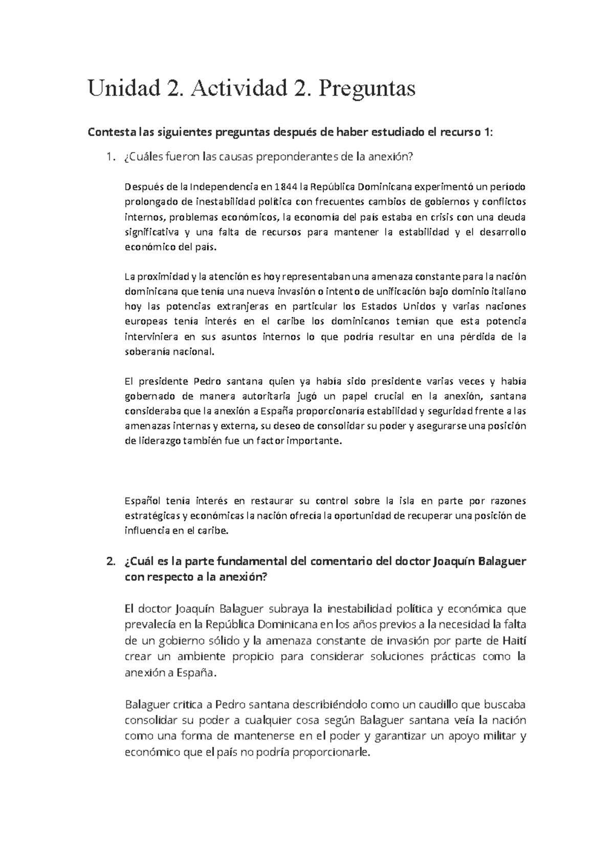 Almonte De Leon preguntas unidad 2 - Unidad 2. Actividad 2. Preguntas ...