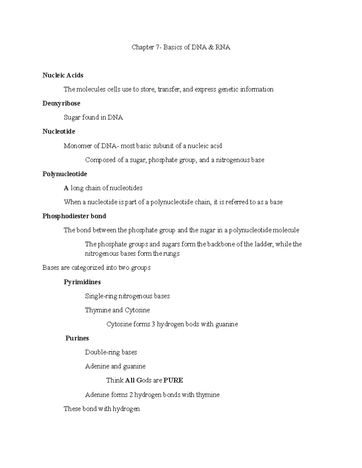 Ch 7 - Basics of DNA & RNA: Nucleic Acids and Genetic Info - Studocu