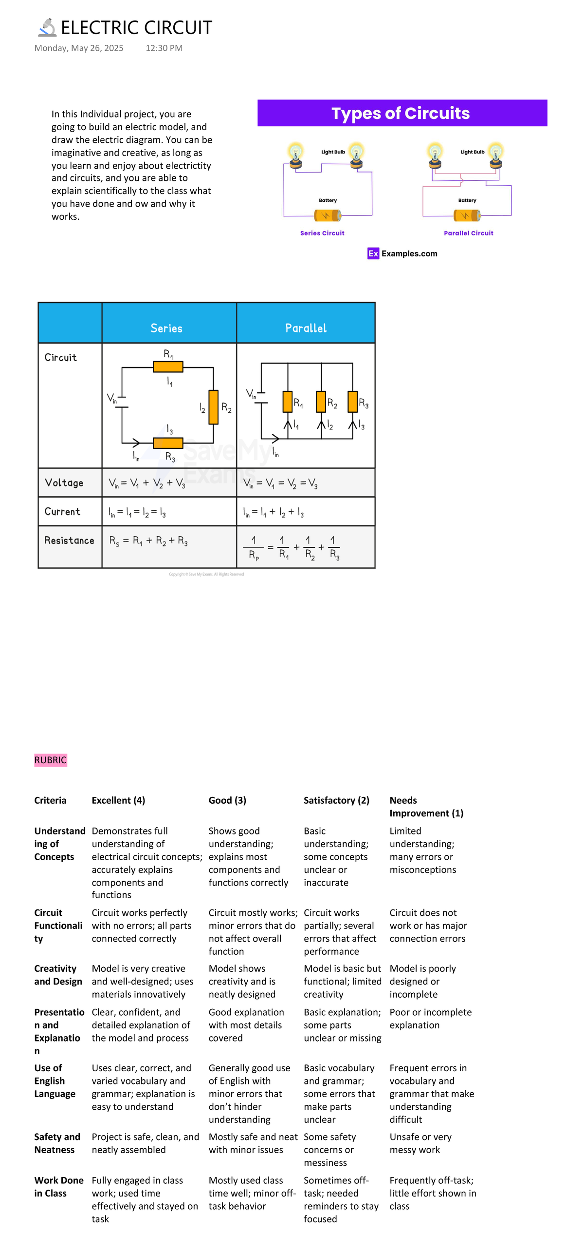 CIRCUIT Project: Building & Explaining Electric Models (CIR 101) - Studocu