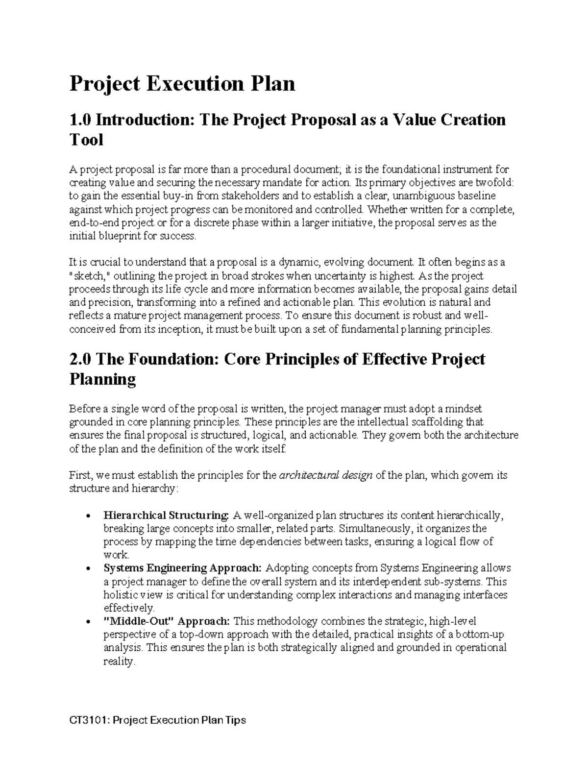 CT3101: 2025 Project Execution Plan Tips for Value Creation - Studeersnel