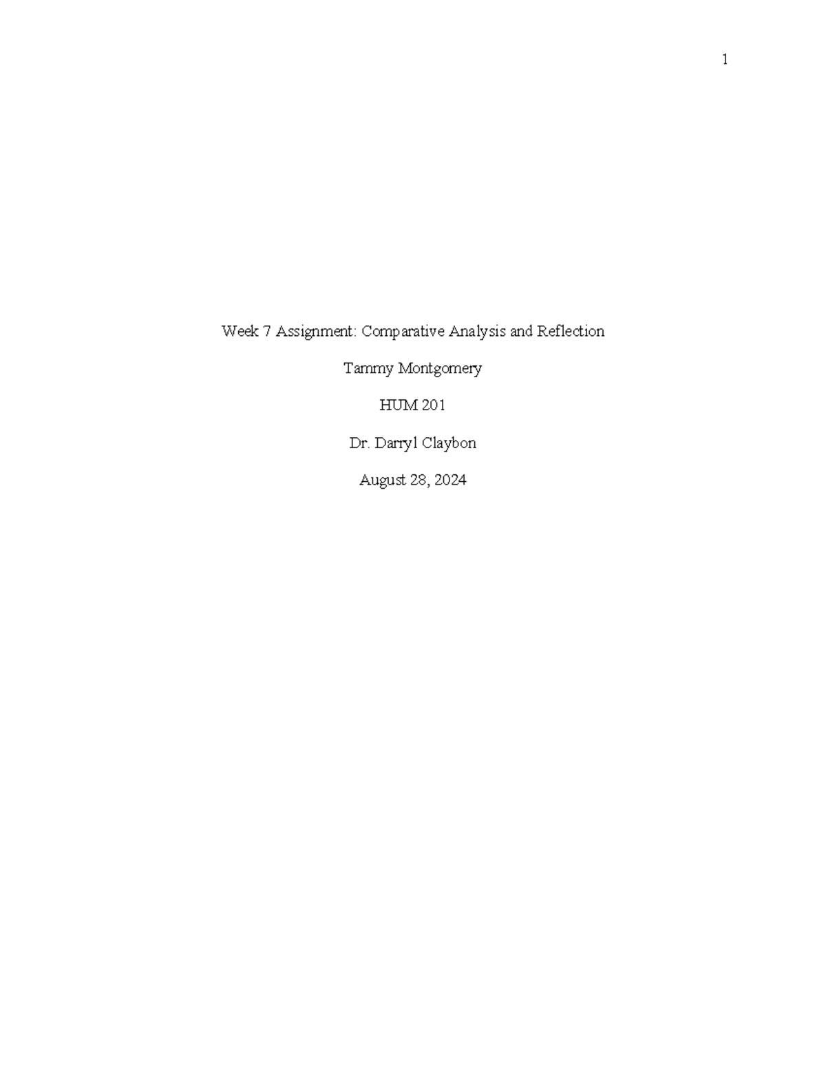 HUM 201 Week 7 Assignment: Comparative Analysis & Reflection on Hair ...