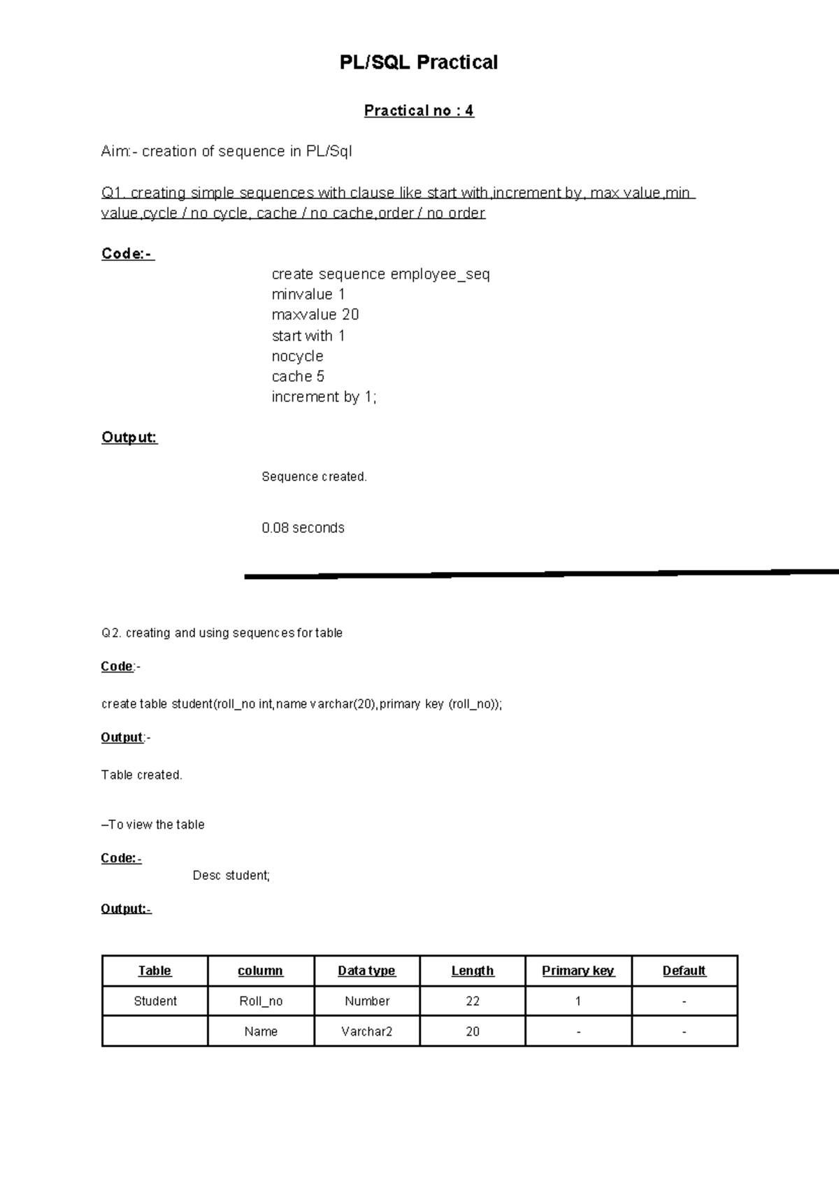 BSCIT PL/SQL - Practical Notes on Sequences and Cursors - Studocu