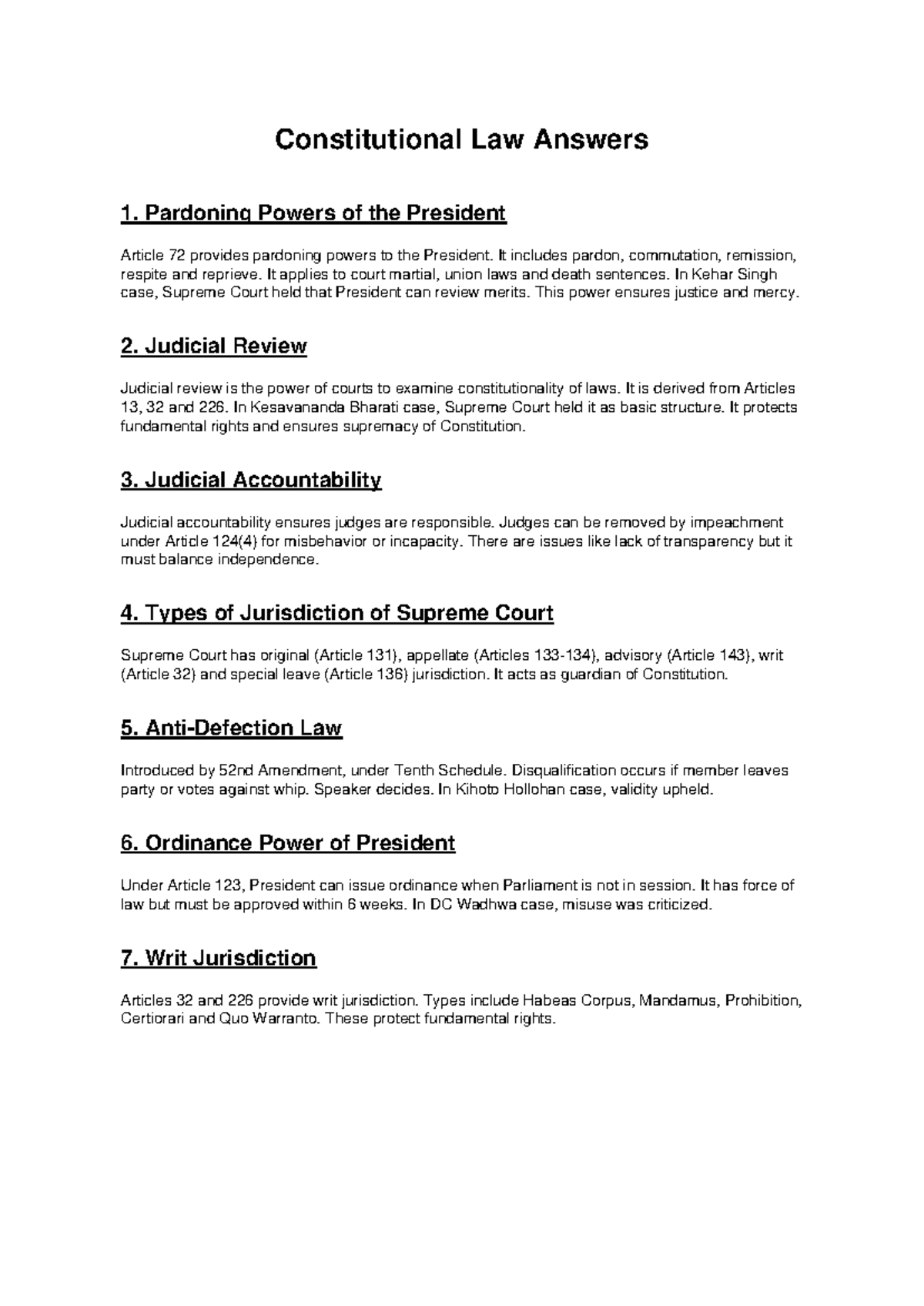 Constitutional Law Notes: Key Concepts & Cases (CL 101) - Studocu