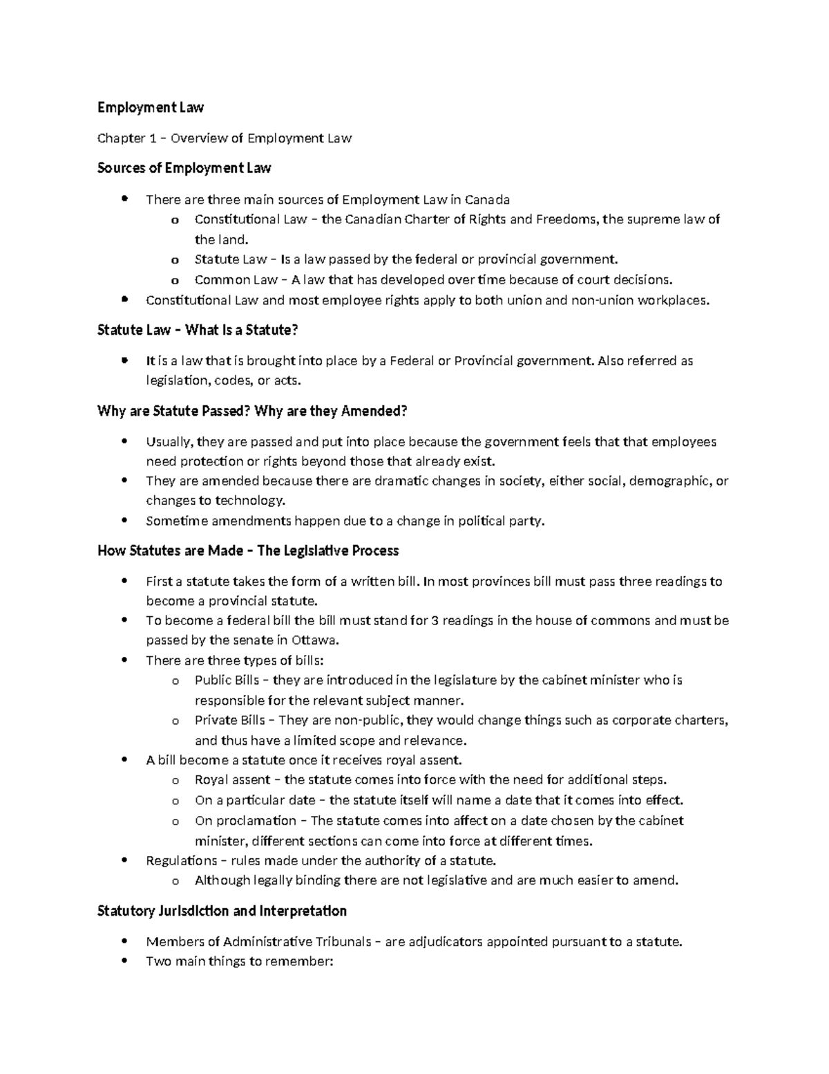 Employment Law (LAW 101) - Chapter 1 Overview and Key Concepts - Studocu