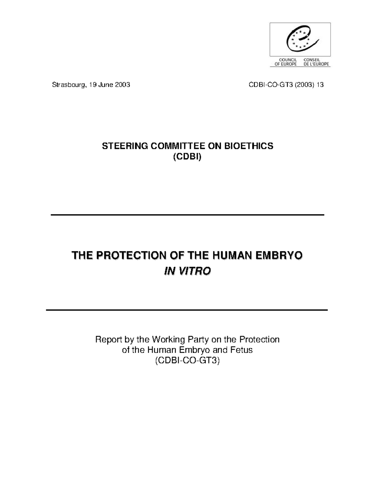 3. Report on the Protection of the Human Embryo in Vitro Author Council ...