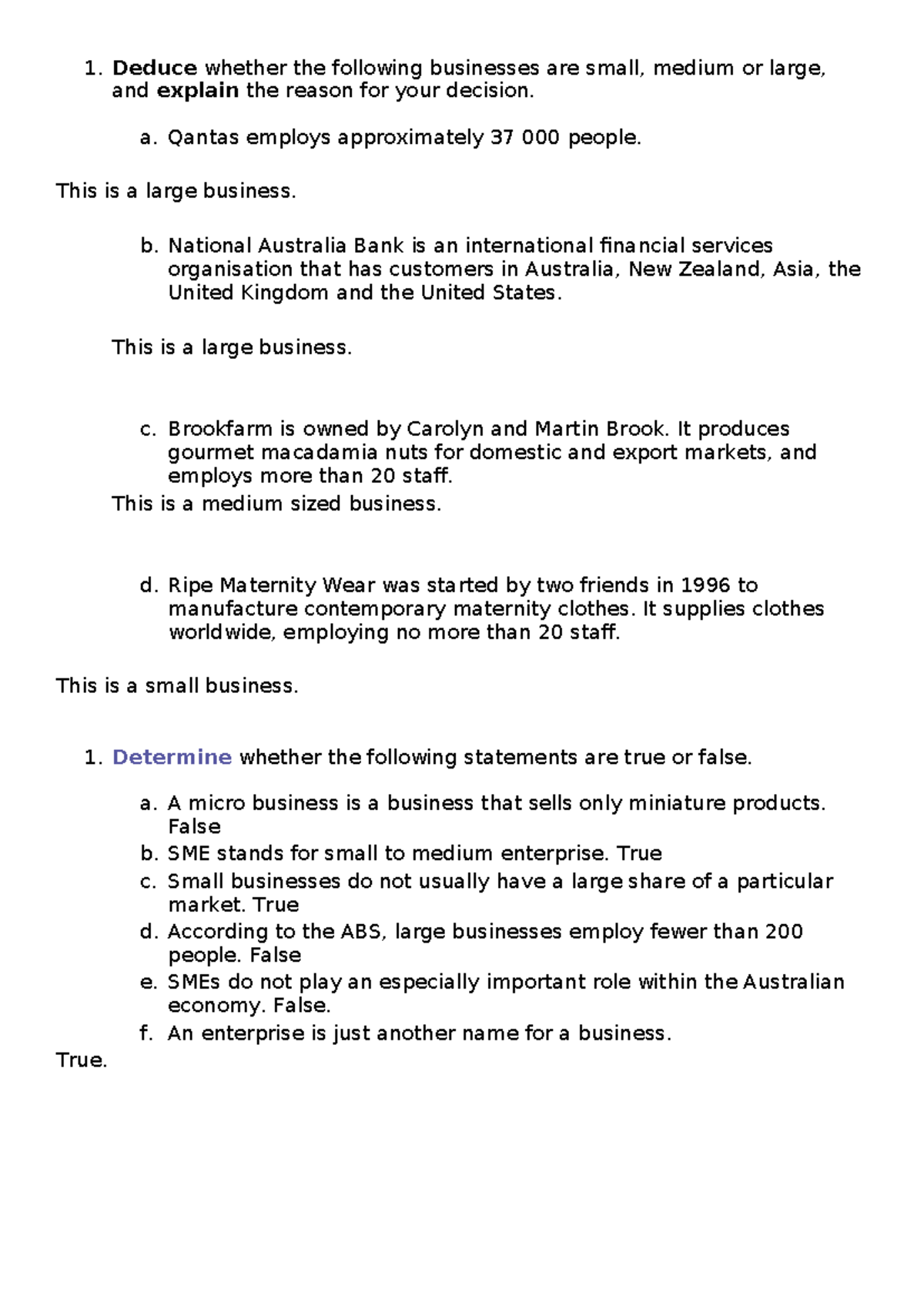 Size of Business Homework - Biz Work Analysis - Studocu