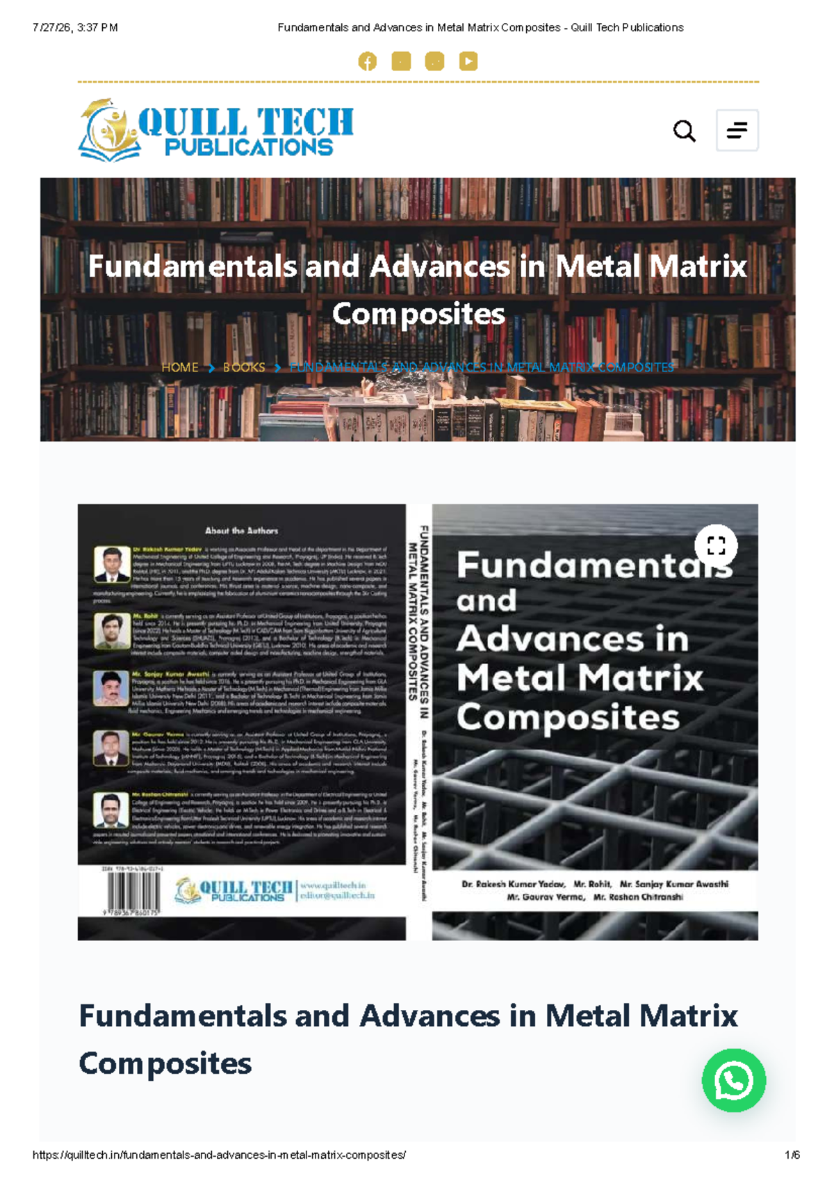 Fundamentals and Advances in Metal Matrix Composites - Quill Tech Pub ...