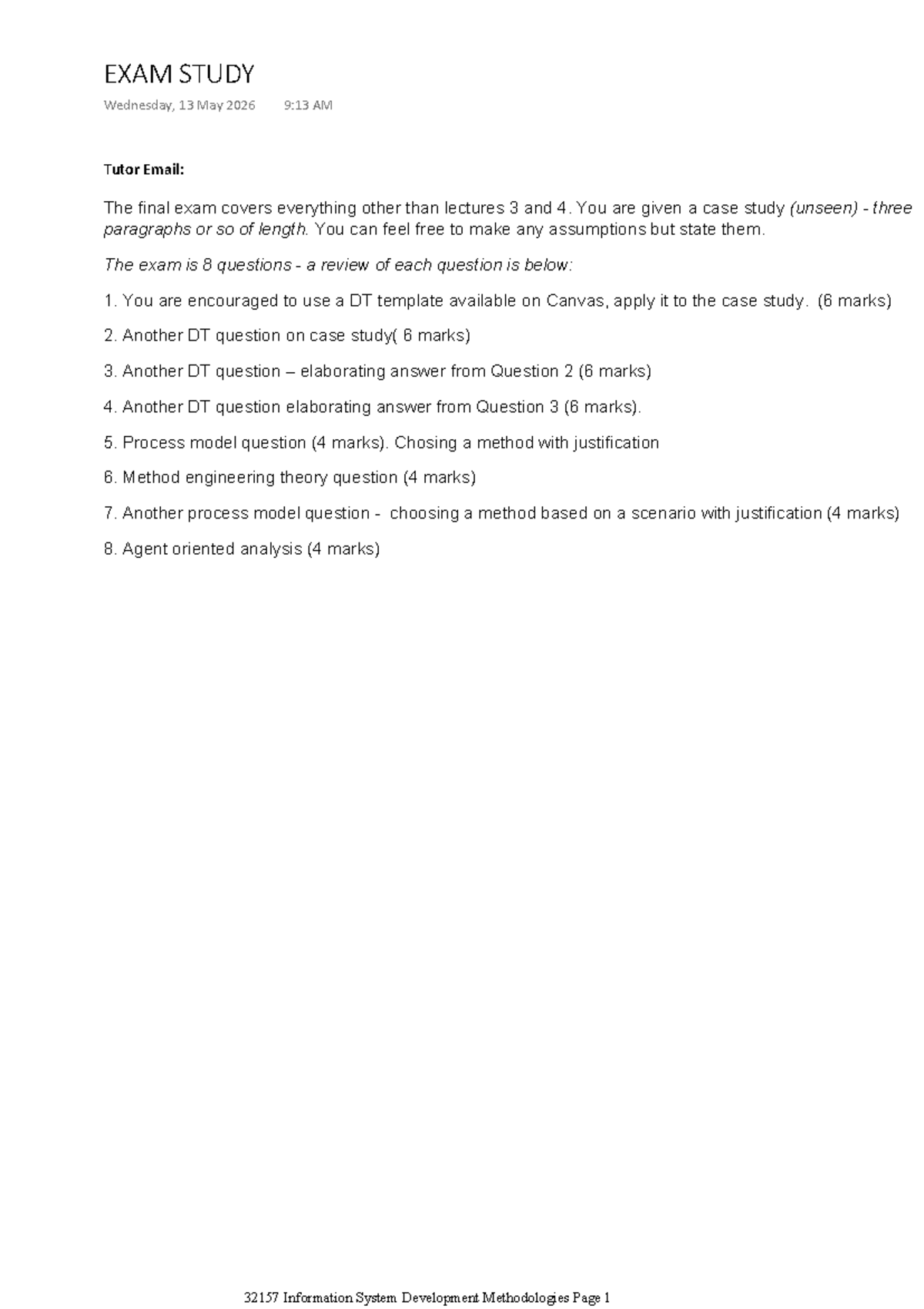 32157 Final Exam Study Guide - Information System Development - Studocu
