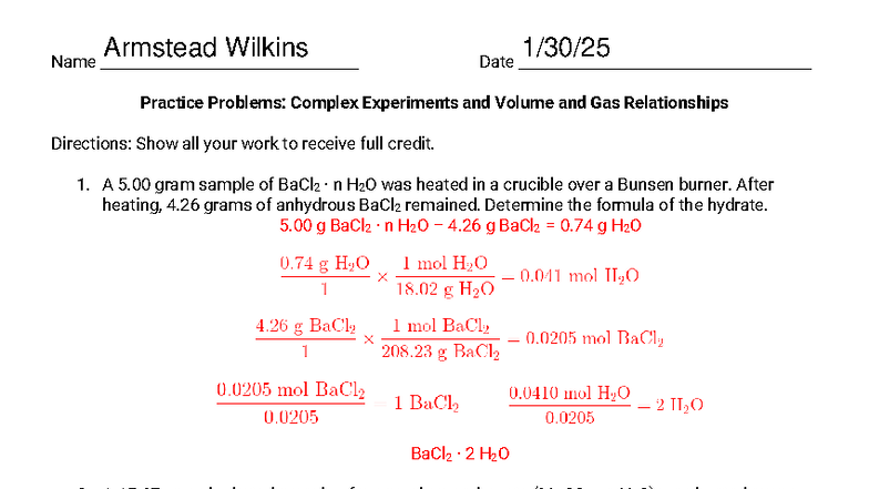 Complex Experiments & Gas Volume Practice Problems v2 - Studocu