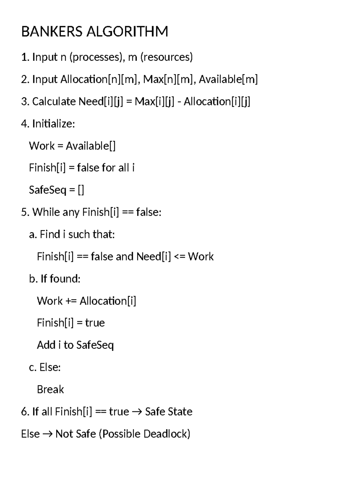 Bankers algorithm - lab notes for process management - Studocu