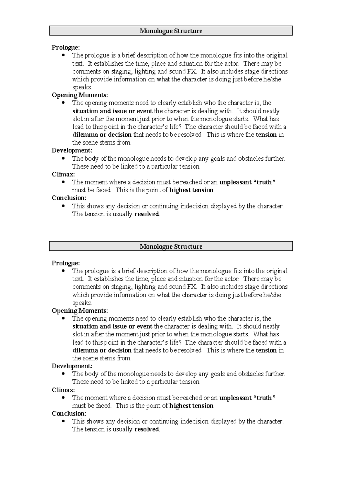 Monologue Structure Guide: Key Elements and Tension Points - Studocu