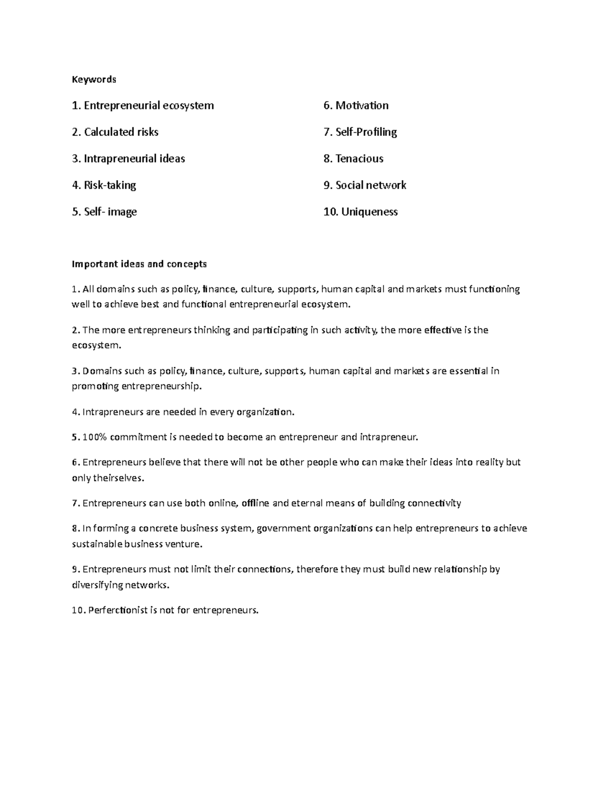 Entrepreneurship Keywords Index for Exam Review: Key Concepts & Ideas -  Studocu