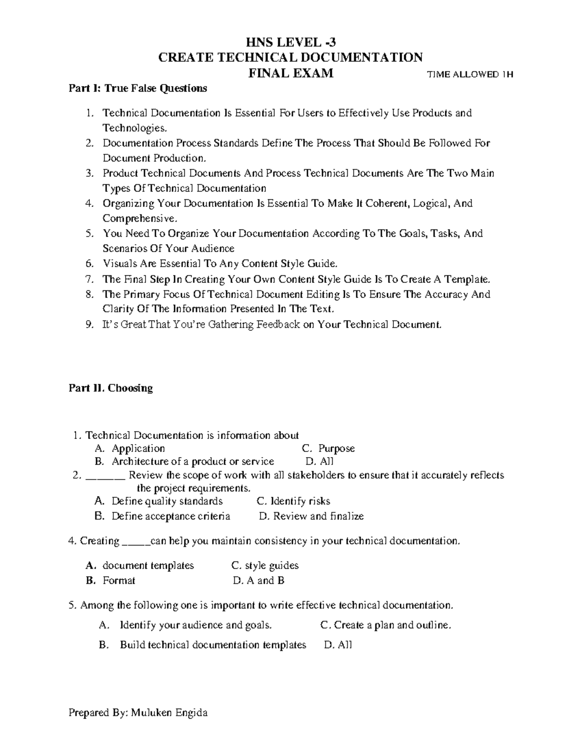 M007 - Final Exam: Create Technical Documentation Essentials - Studocu