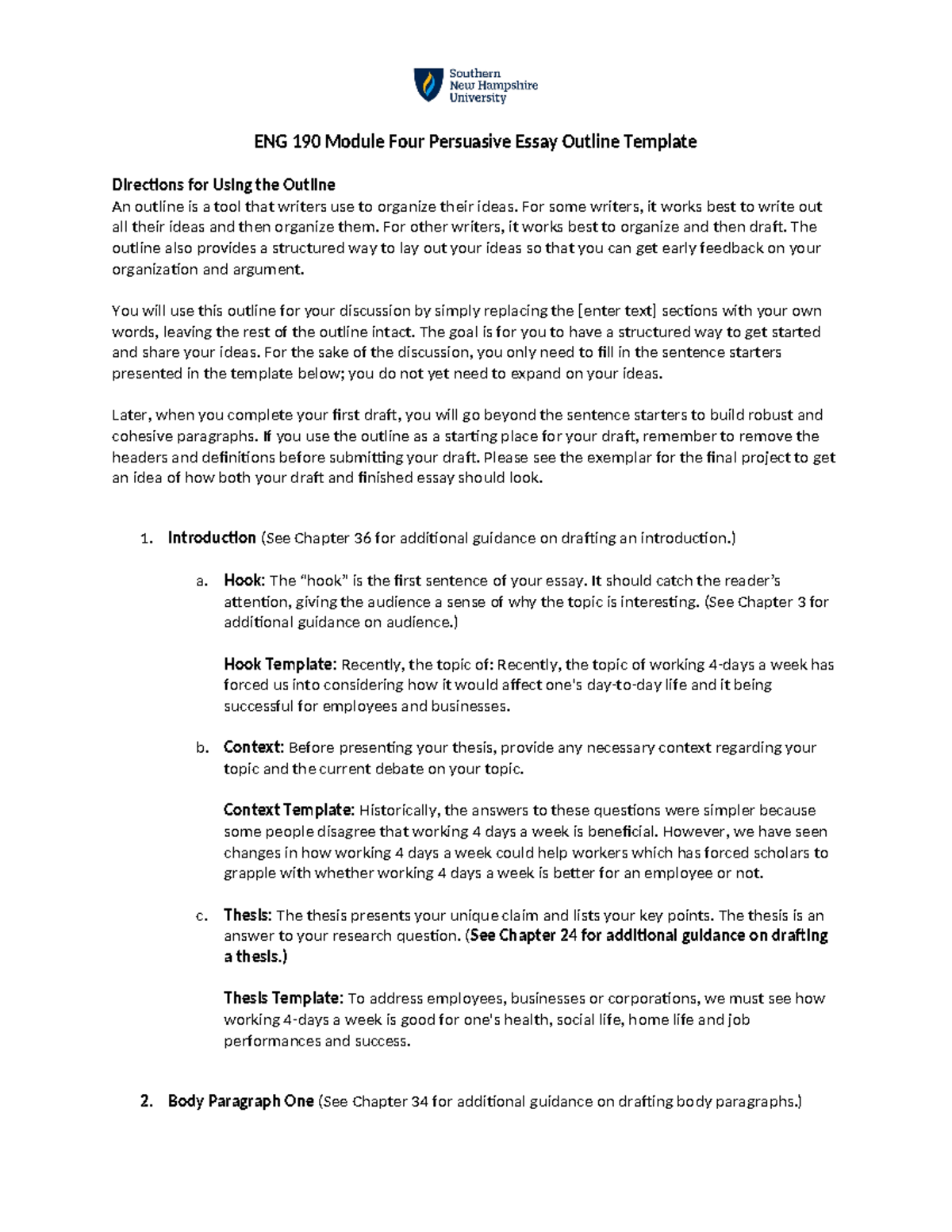 ENG 190 Mod 4 Persuasive Essay Outline: Structuring Your Argument - Studocu