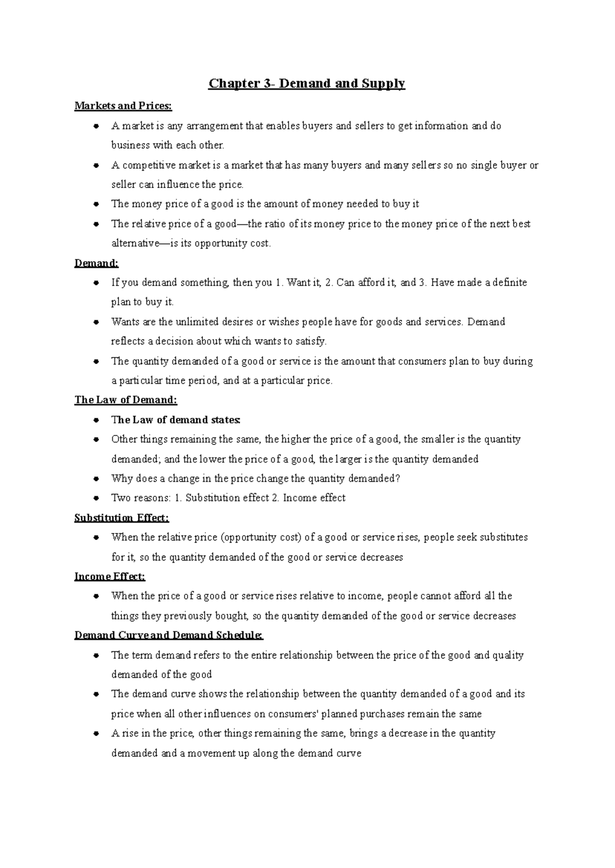 Microeconomics Notes - Chapter 3- Demand and Supply Markets and Prices ...