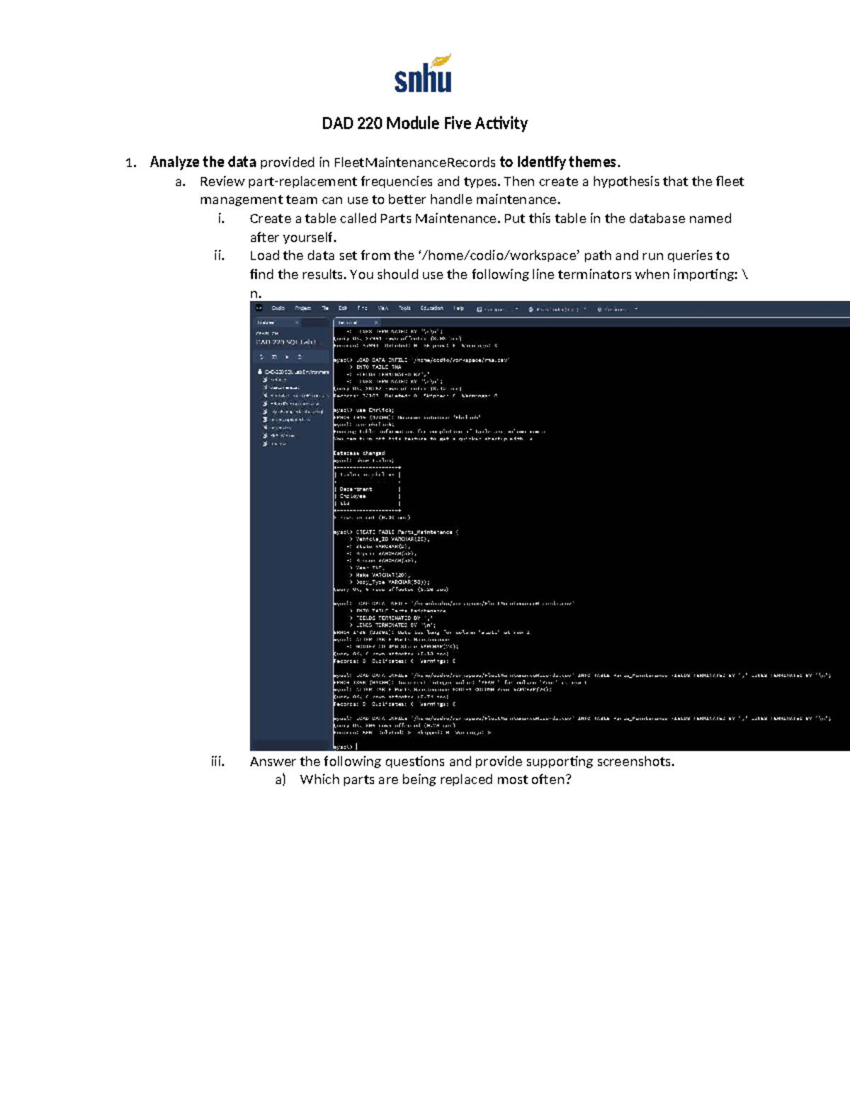 DAD 220 Module 5 Activity: Fleet Maintenance Data Analysis - Studocu