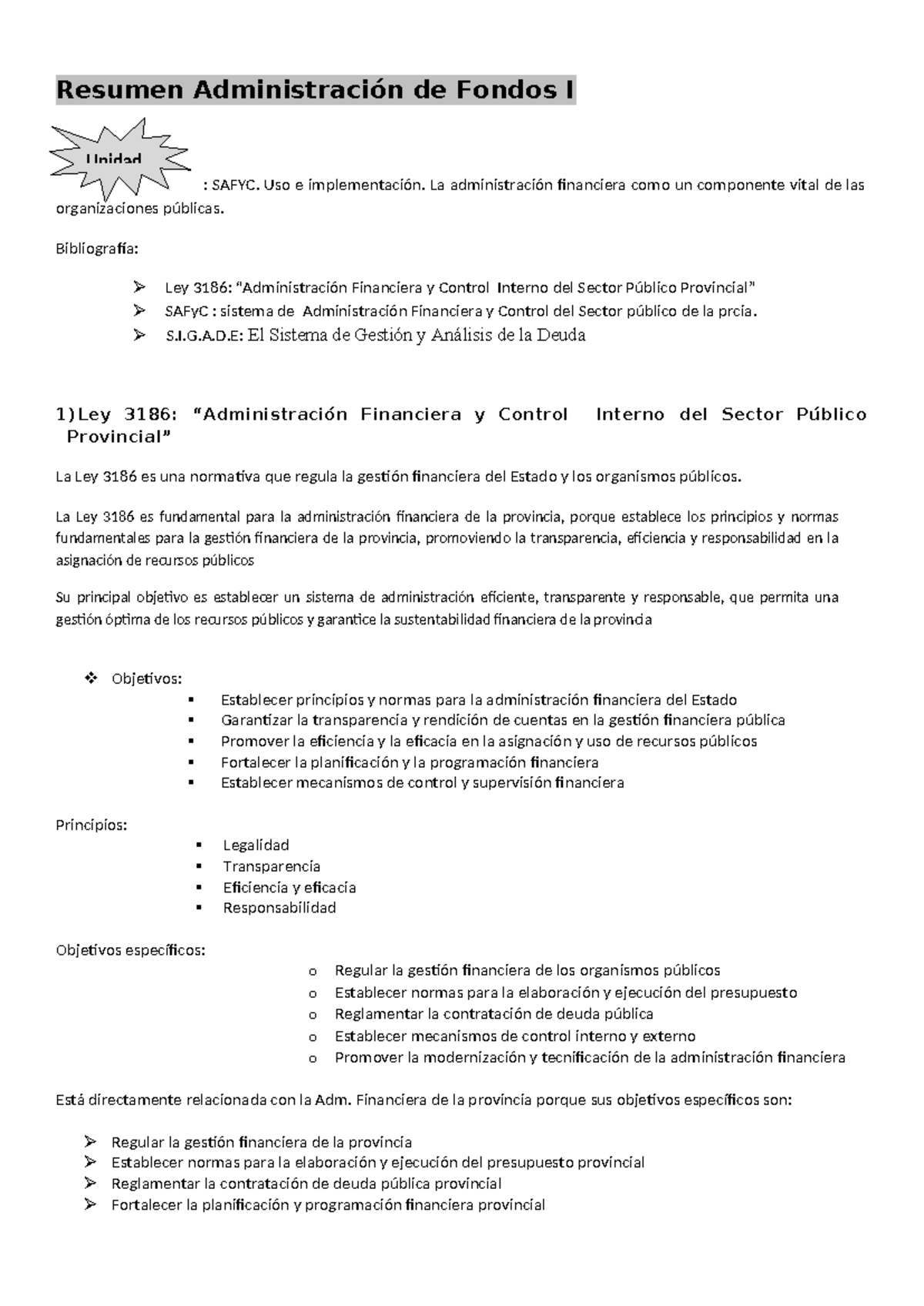 Resumen Administración de Fondos I - Unidad SAFYC: Uso e Implementación ...
