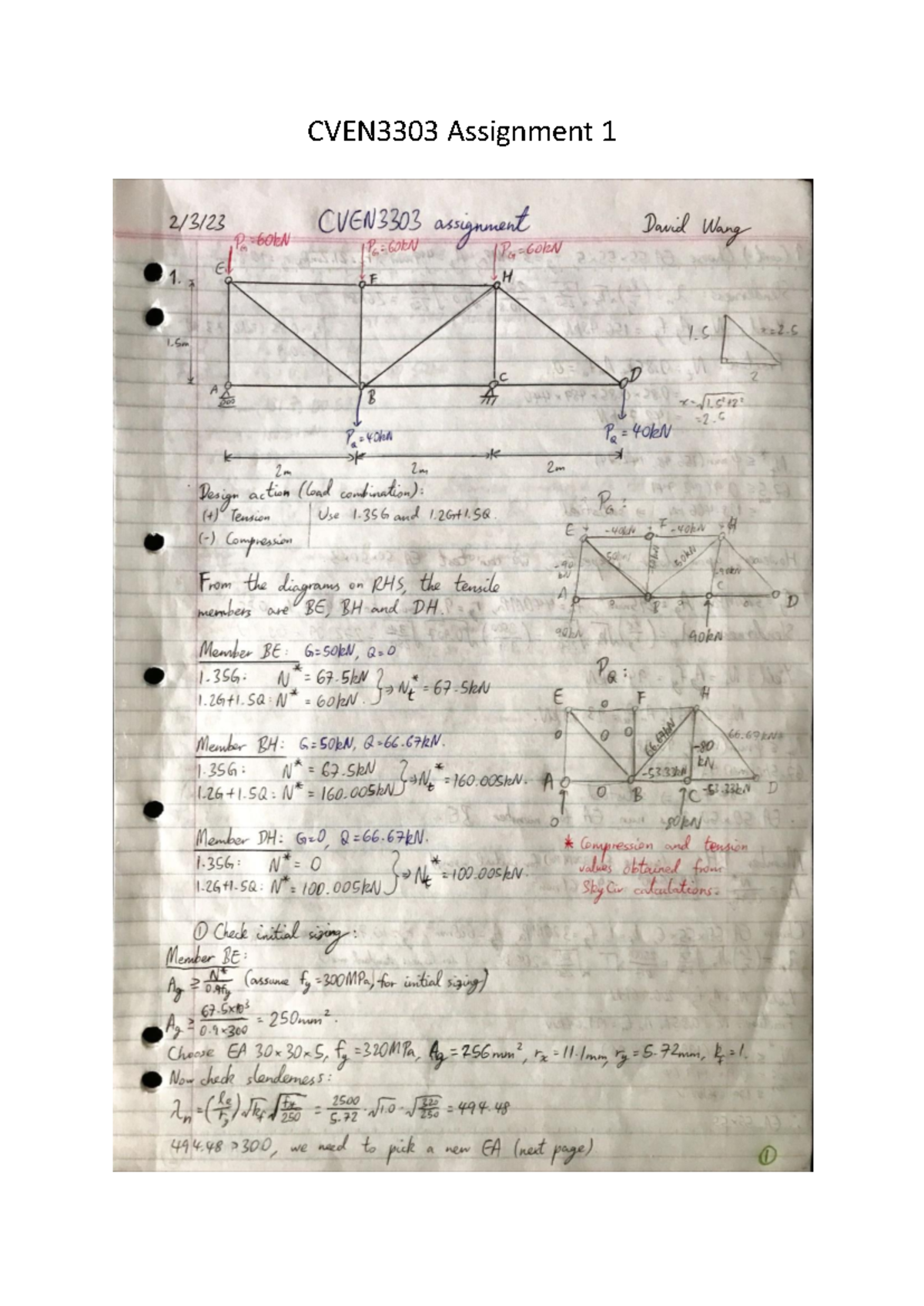 Davids CVEN3303 assignment 1 - P 60kN CVEN3303 assignment David Wang at ...