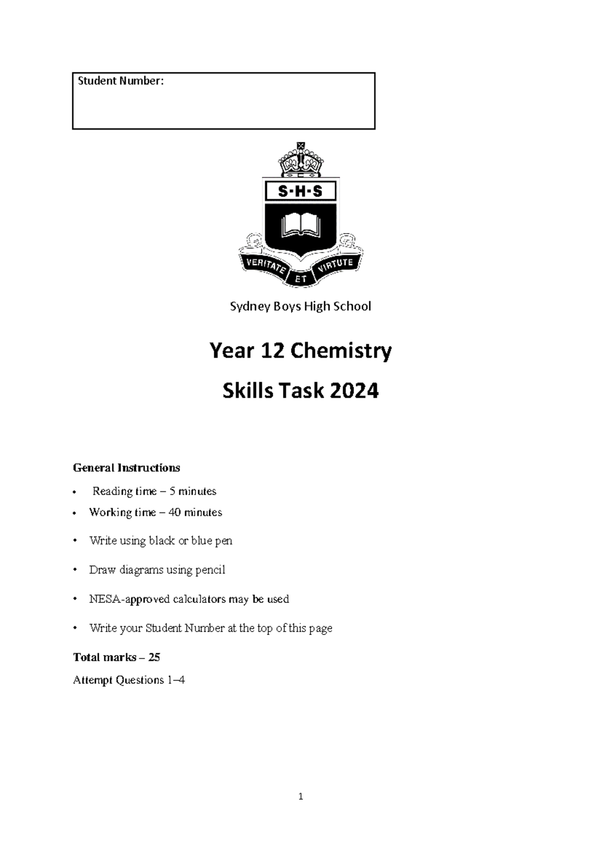 2024 Year 12 Chemistry Skills Task - Internal Assessment - Studocu