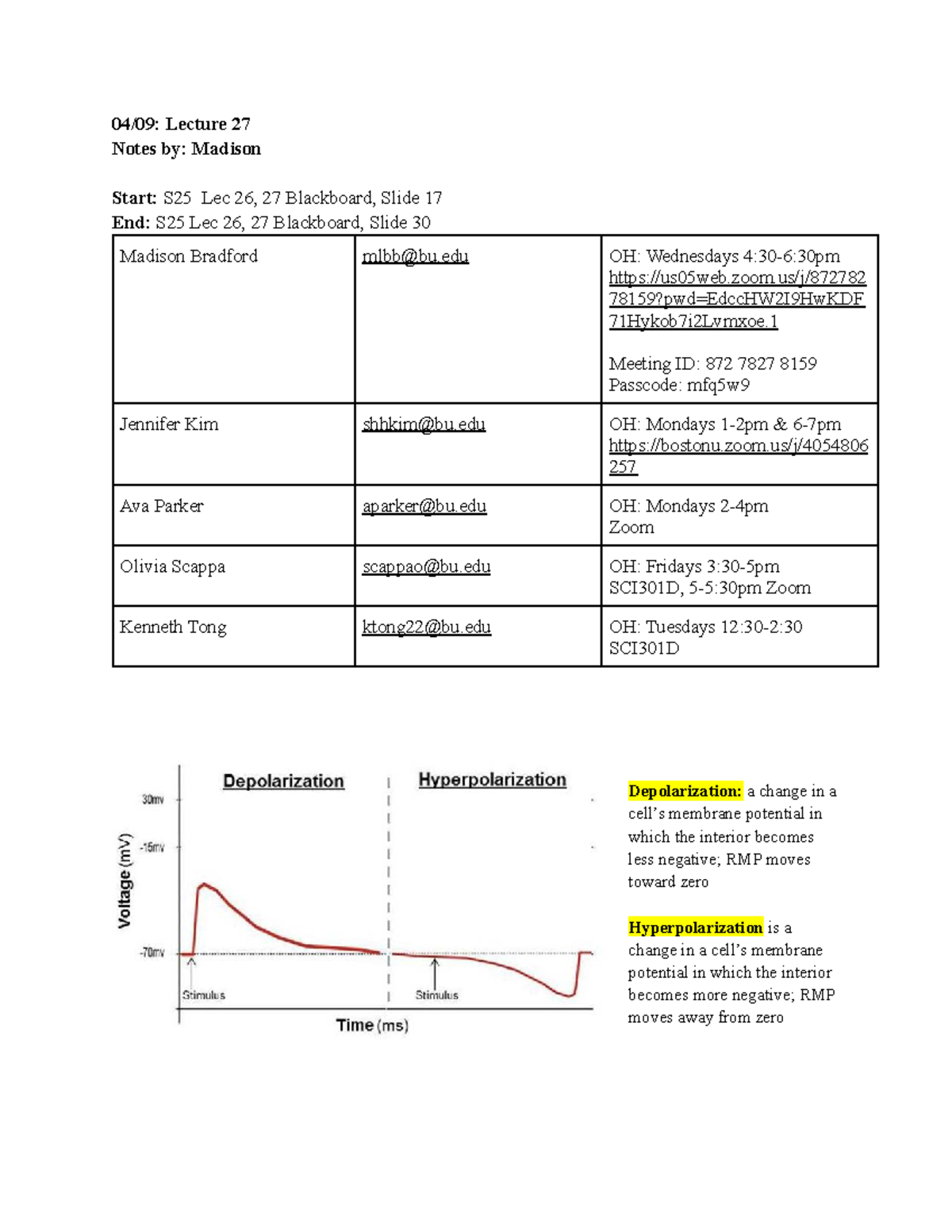 Physiology of Action Potentials in Neurons - Lecture 27 Notes (SCI301 ...