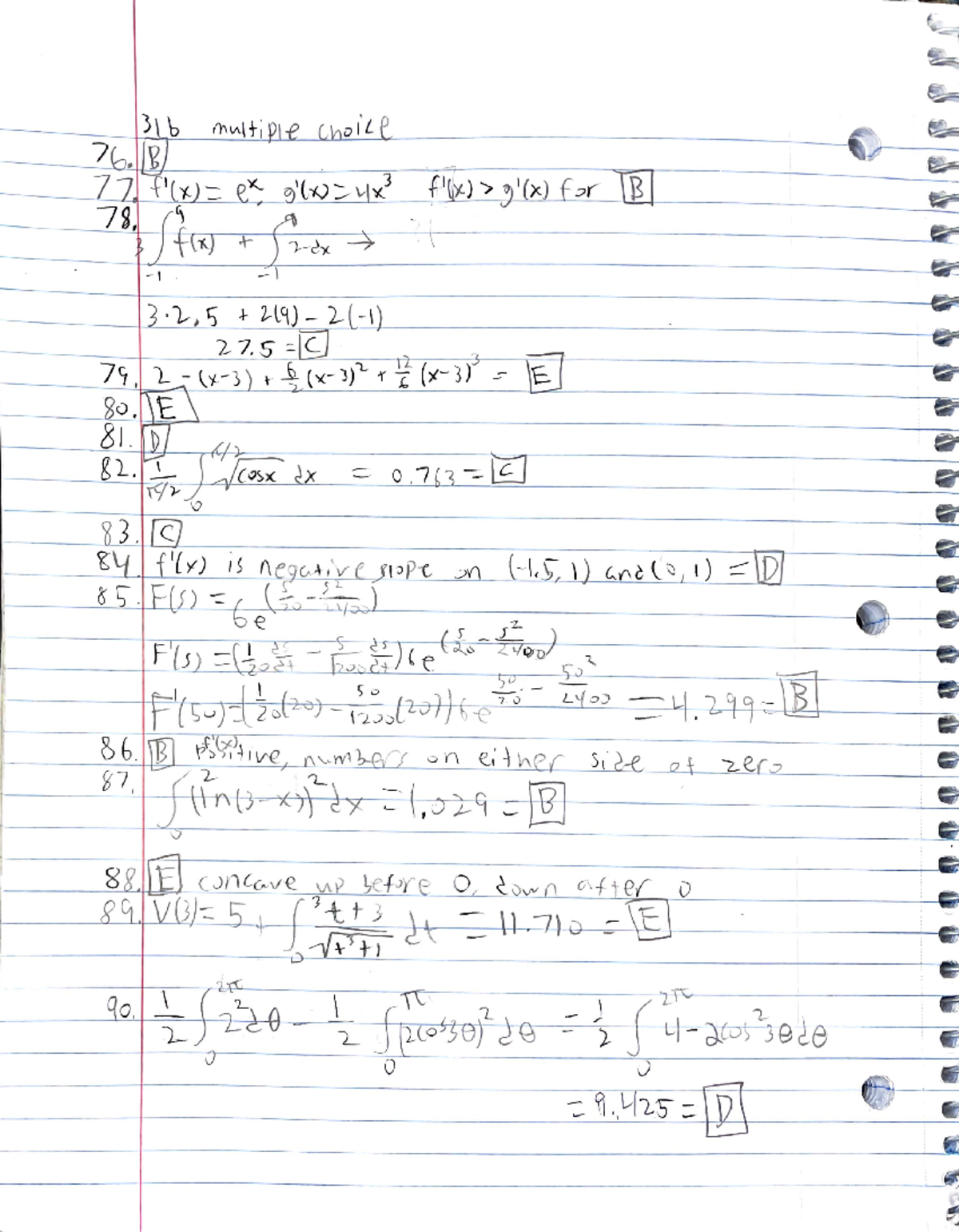 31b - its math - MATH55 - 31b multiple choice 76. B 77. ex, for B 78 ...