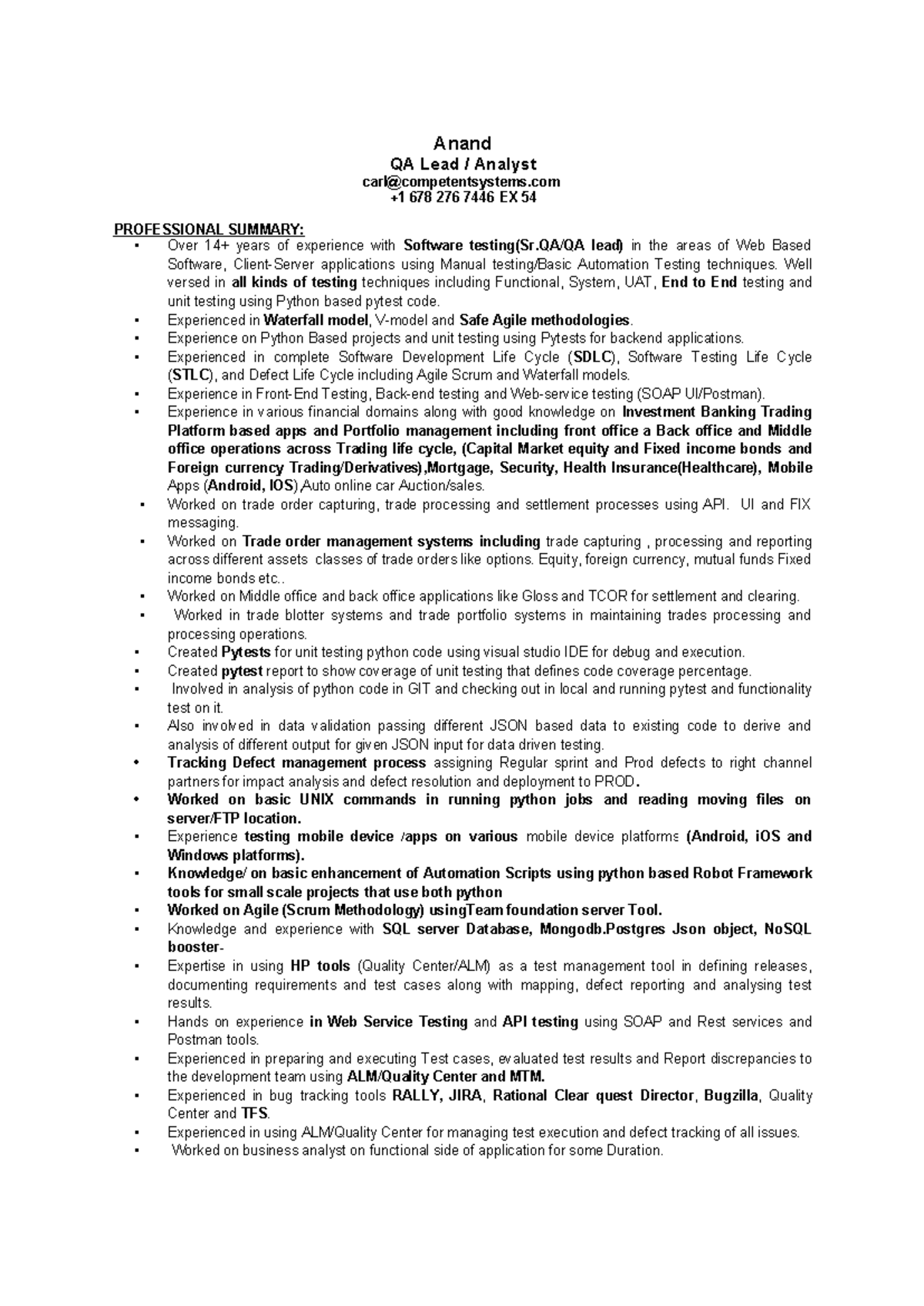 Anand QA Lead Analyst Resume - Thumb 1200 1696 