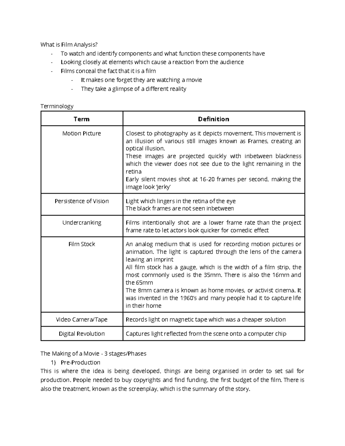 Film Analysis Introduction: Key Terms and Production Phases - Studeersnel