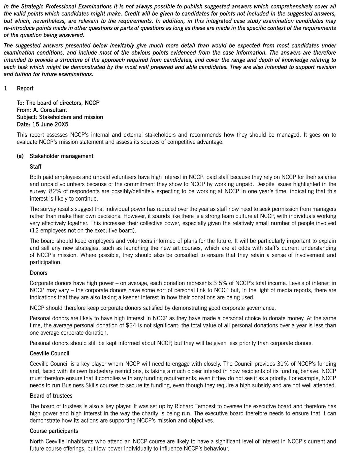 NCCP Integrated Case Study Exam Answers and Stakeholder Analysis - Studocu