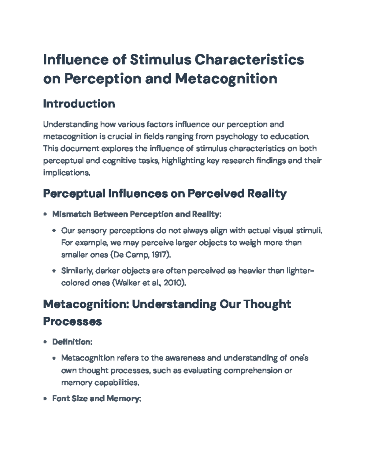 Influence of Stimulus Characteristics on Perception and Metacognition ...