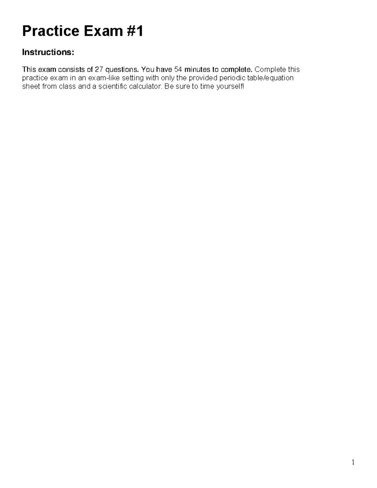 Practice Exam #1 for Chemistry (CHEM101): 27 Questions - Studocu