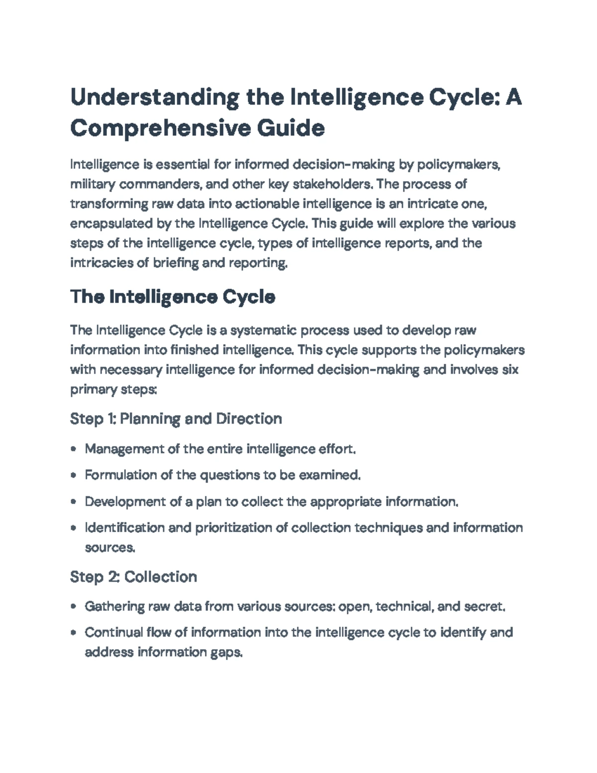 Intelligence Studies Overview: Key Concepts & Formats for CRIM 310 ...