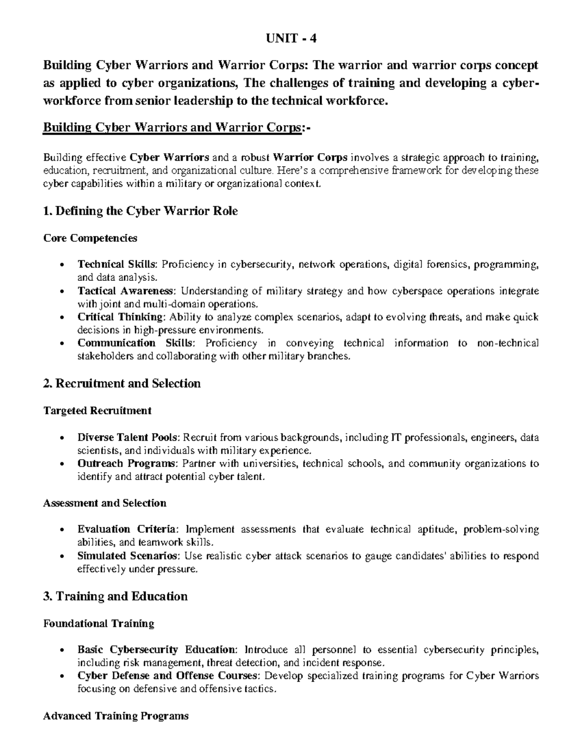 CSOD UNIT 4 - drftgyhujkl - UNIT - 4 Building Cyber Warriors and ...