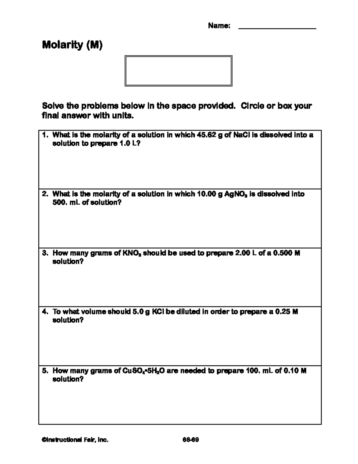 Molarity Practice Problems for Final Exam - Course Code: 68 69 - Studocu