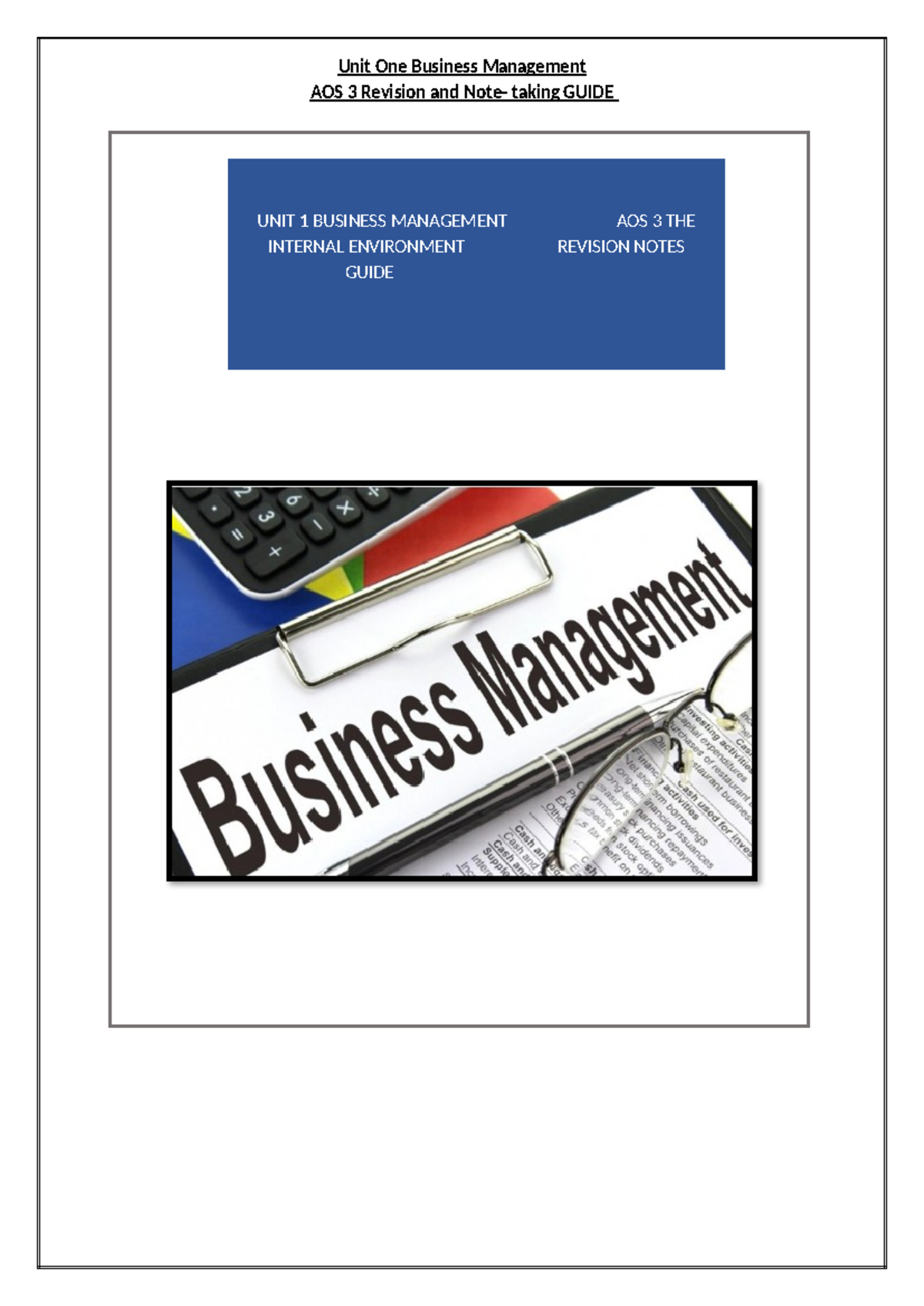 AOS 3 - Business Management Internal Environment Revision Notes Guide ...