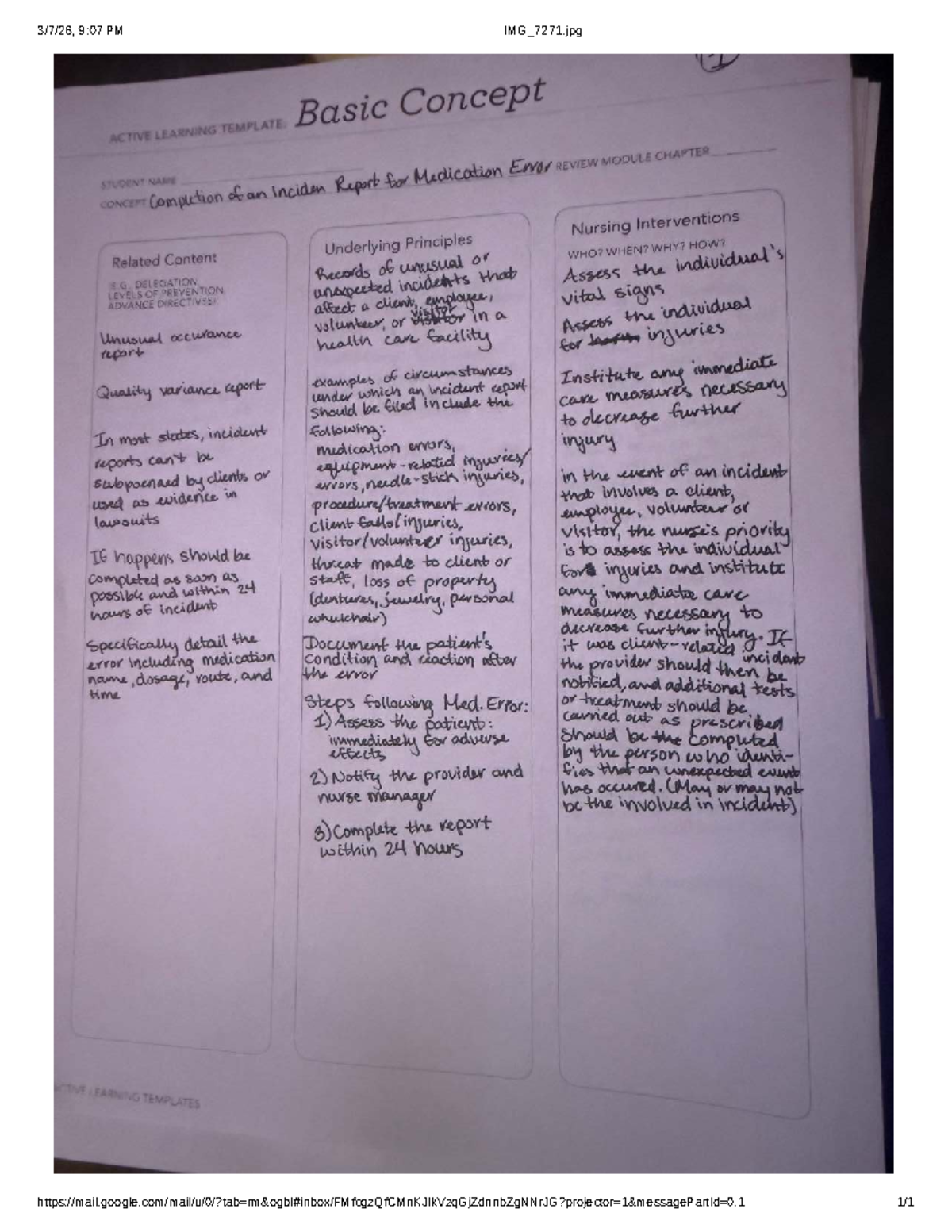 ACTIVE LEARNING TEMPLATE: Medication Error Incident Report - Nursing ...