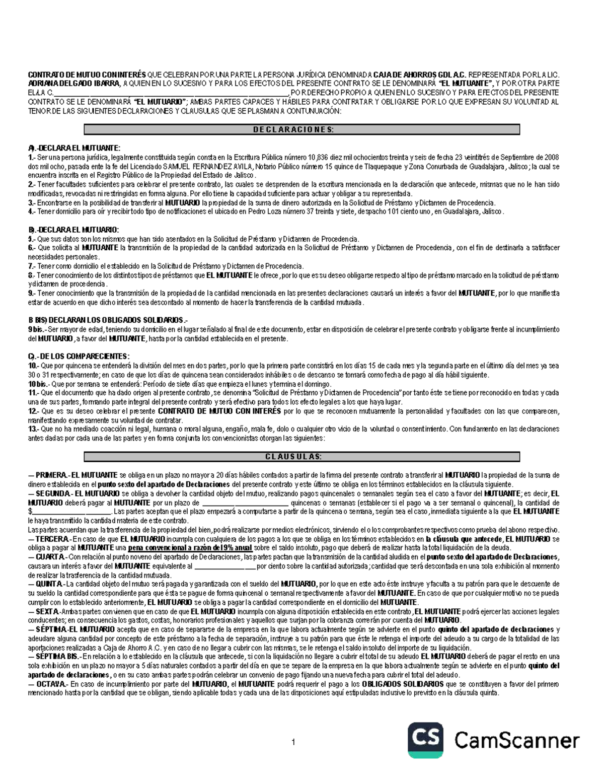 Contrato de Mutuo con Interés - Caja de Ahorros GDL A.C. - Studocu