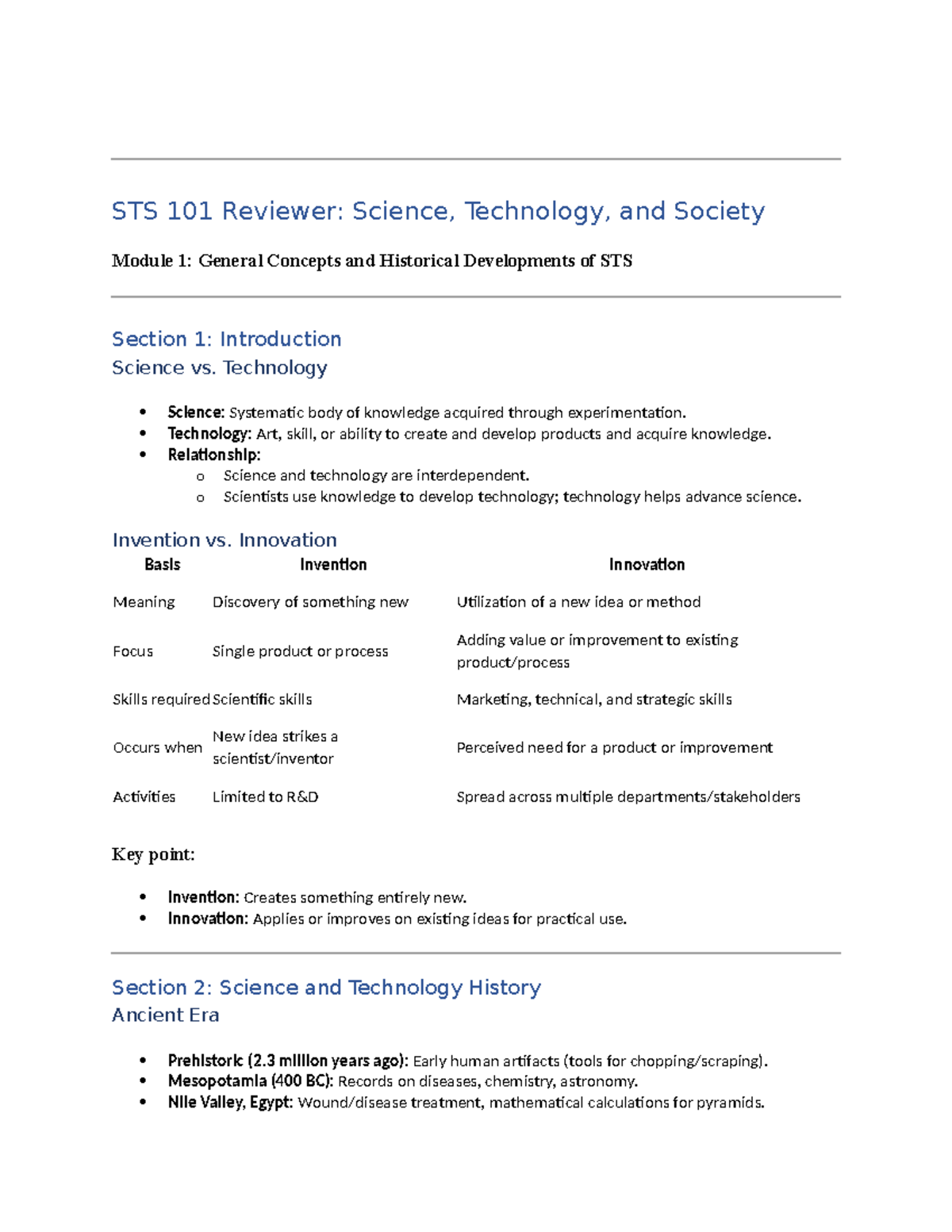 STS 101 Reviewer: Science, Technology, and Society Overview and History ...
