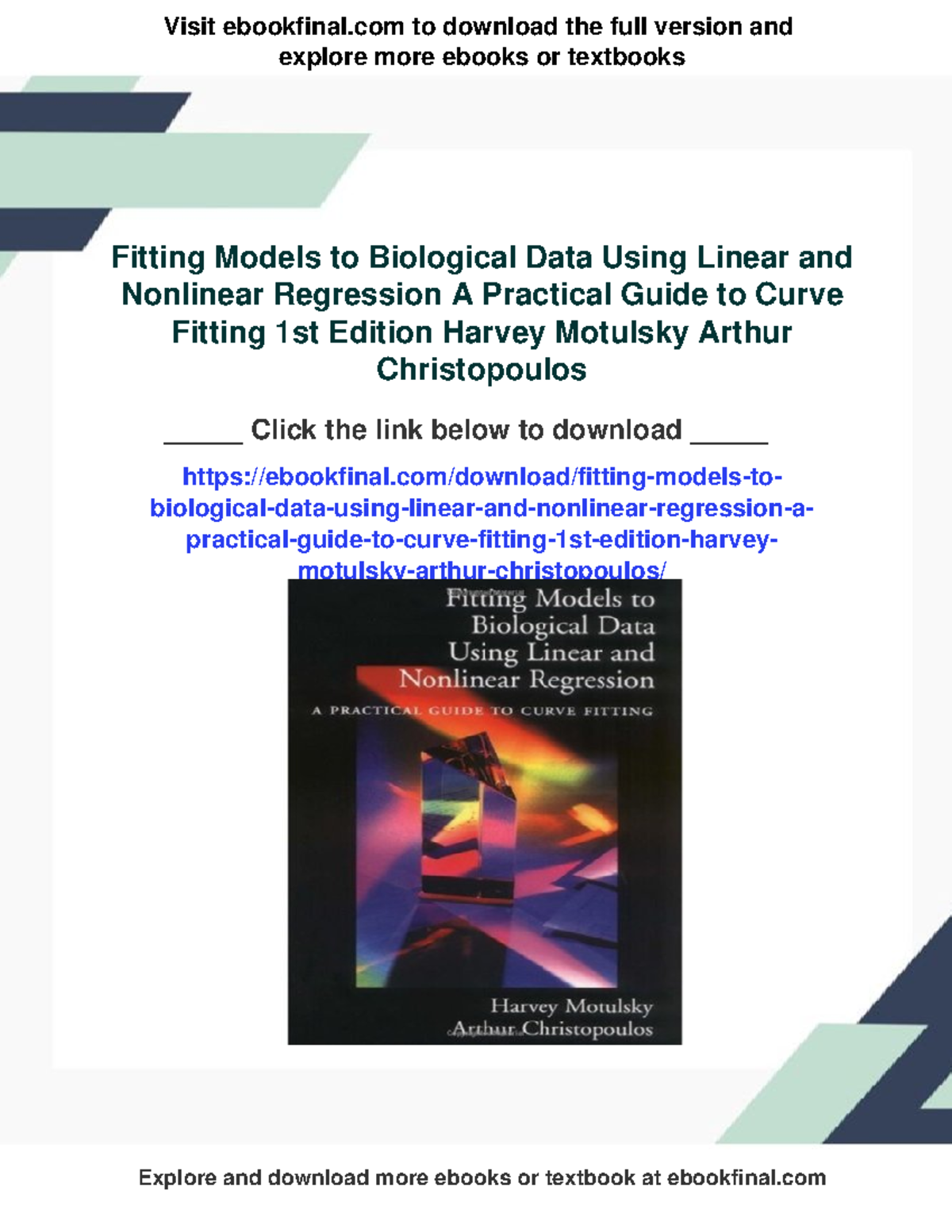 Fitting Models to Biological Data: Linear & Nonlinear Regression Guide ...