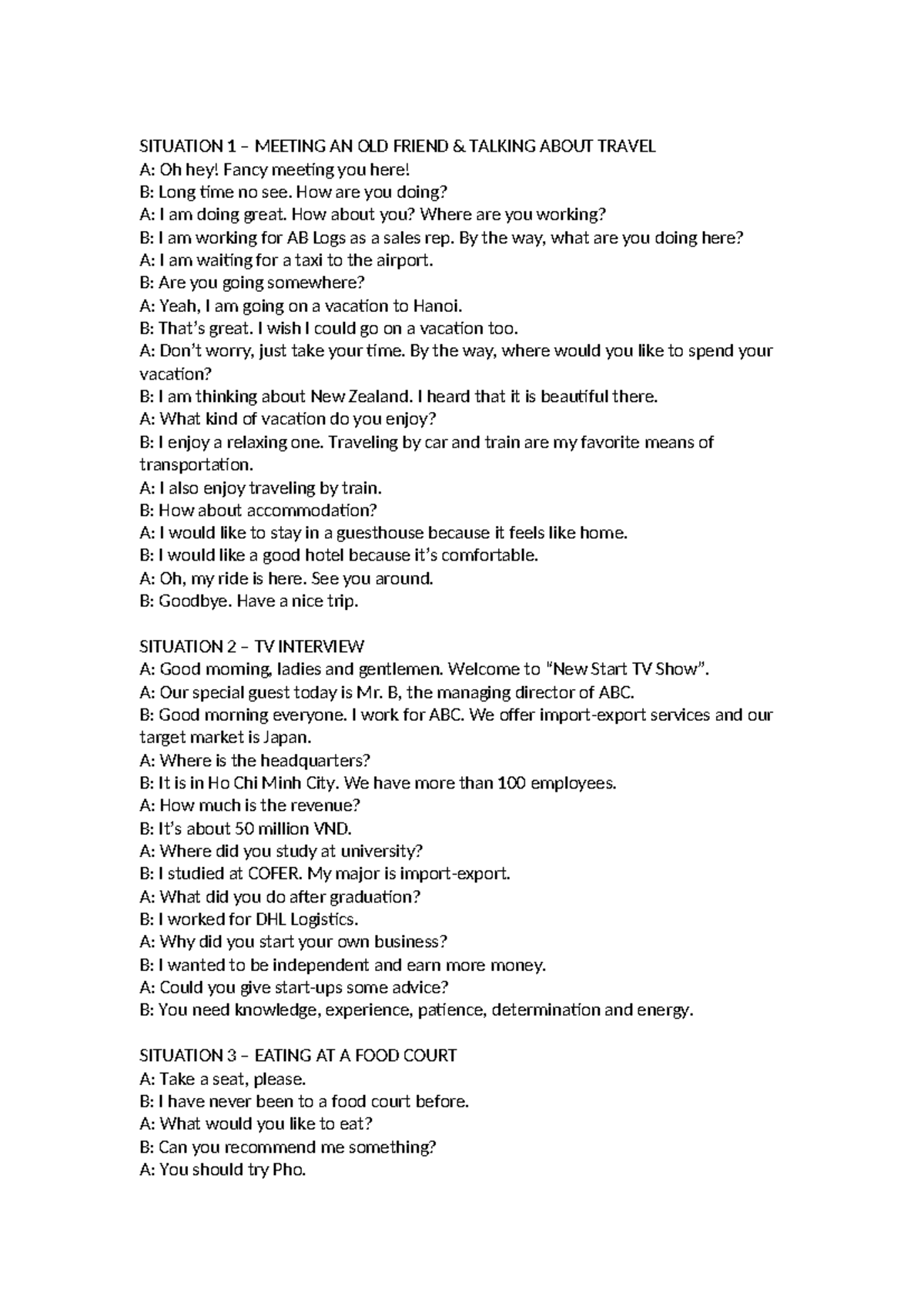 TATM2 - Conversations on Travel, Work, and Education Topics - Studocu