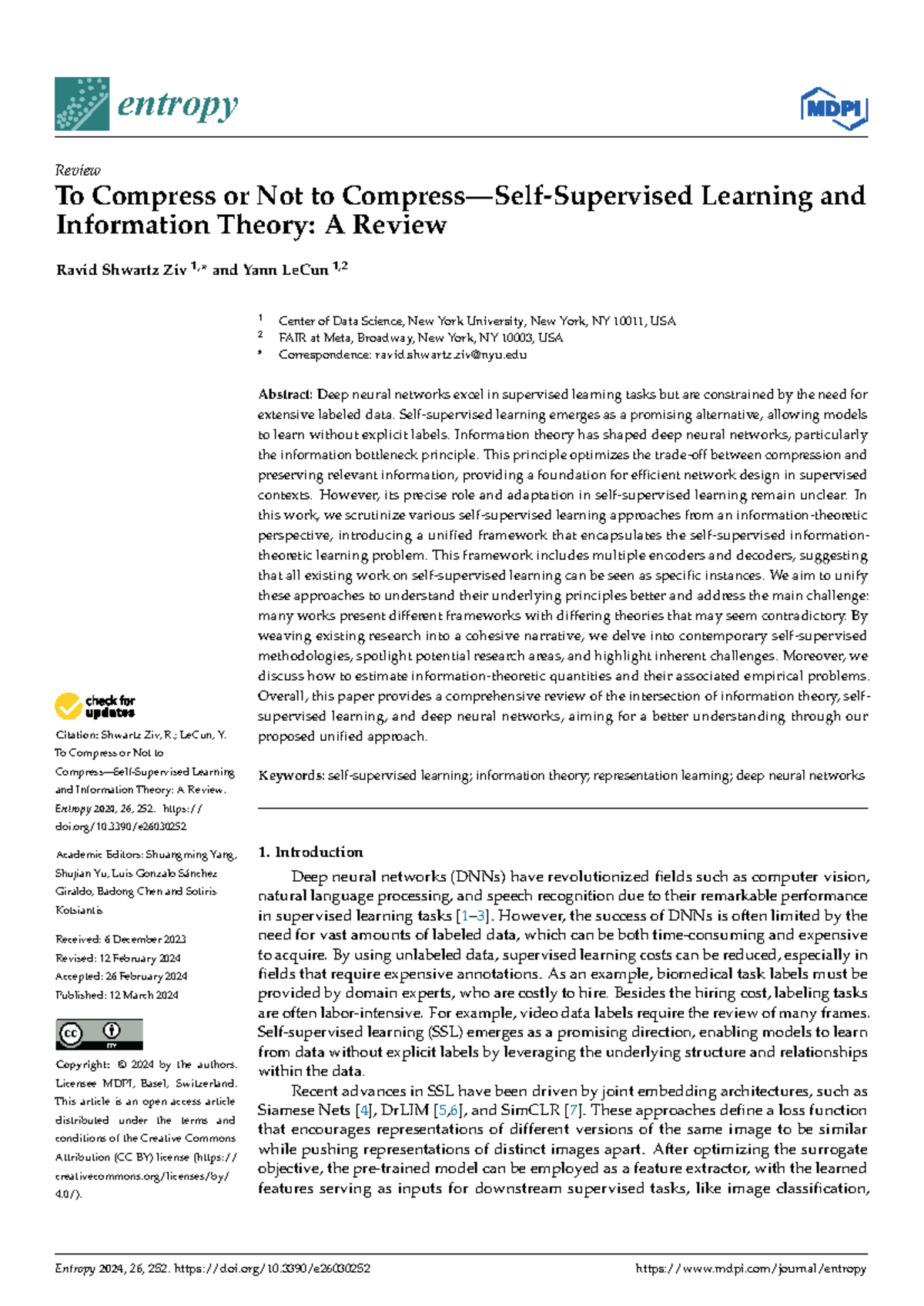 Entropy Review: To Compress or Not to Compress in Self-Supervised ...