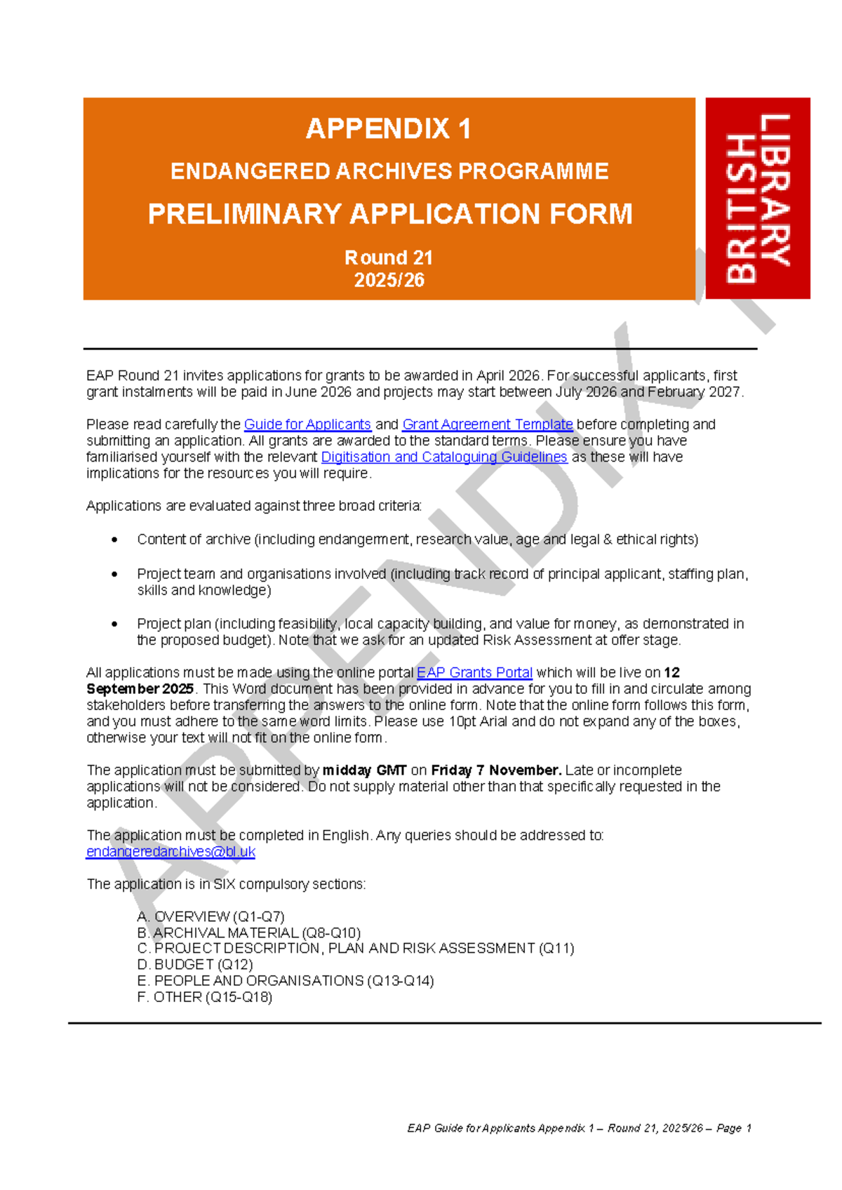 EAP Round 21 Preliminary Application Form Guide for Applicants - Studocu