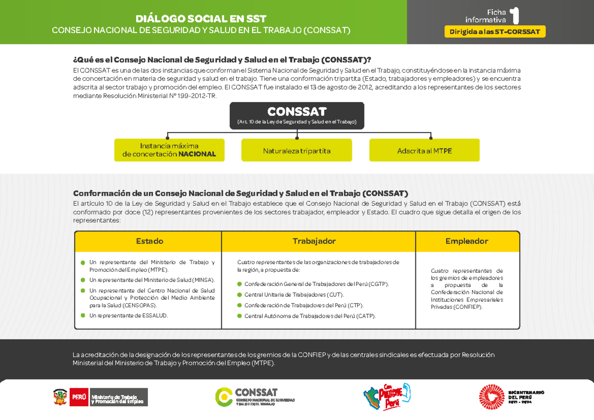 Apuntes sobre el CONSSAT: Diálogo Social en SST - Ficha 1 - Studocu