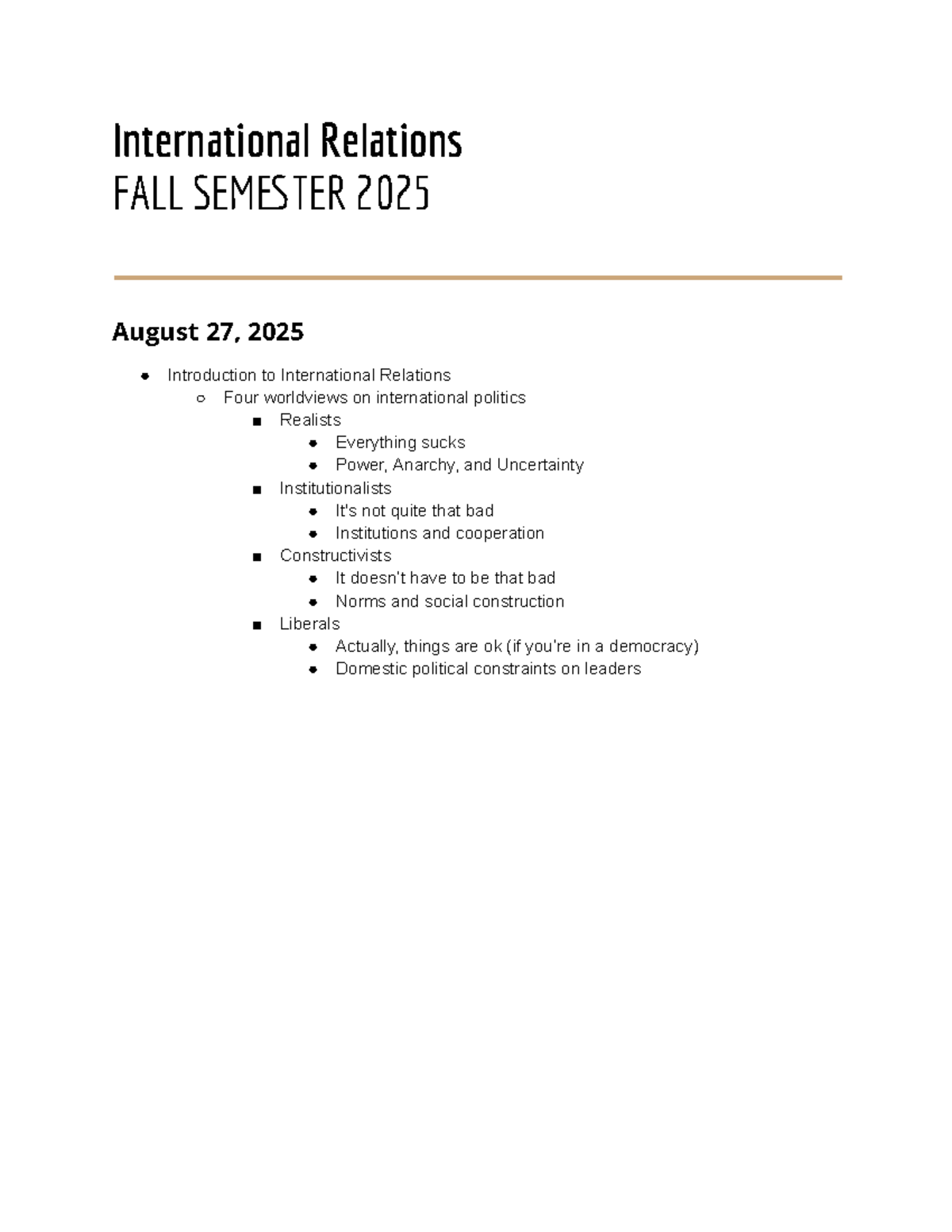 International Relations Notes: Fall 2025 Overview and Key Concepts ...