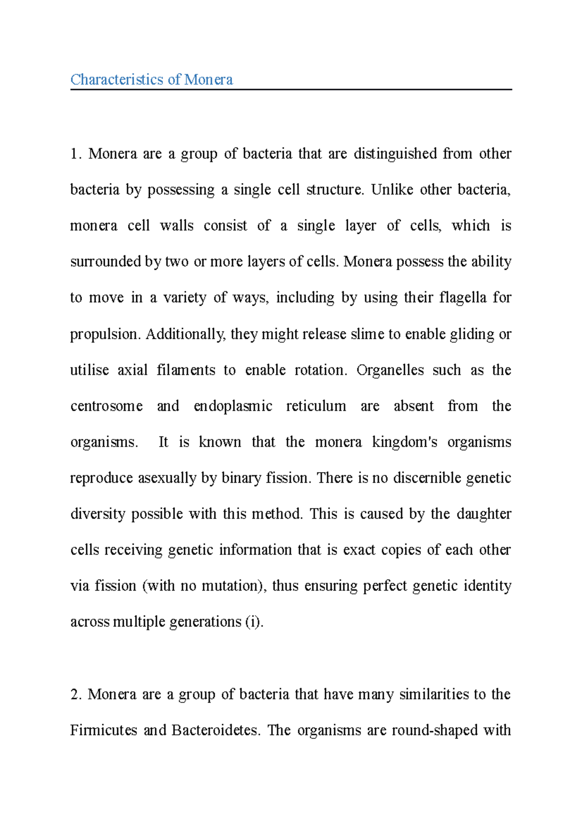 Monera Genus: Overview of Species & Their Uses in Food and Medicine -  Studocu