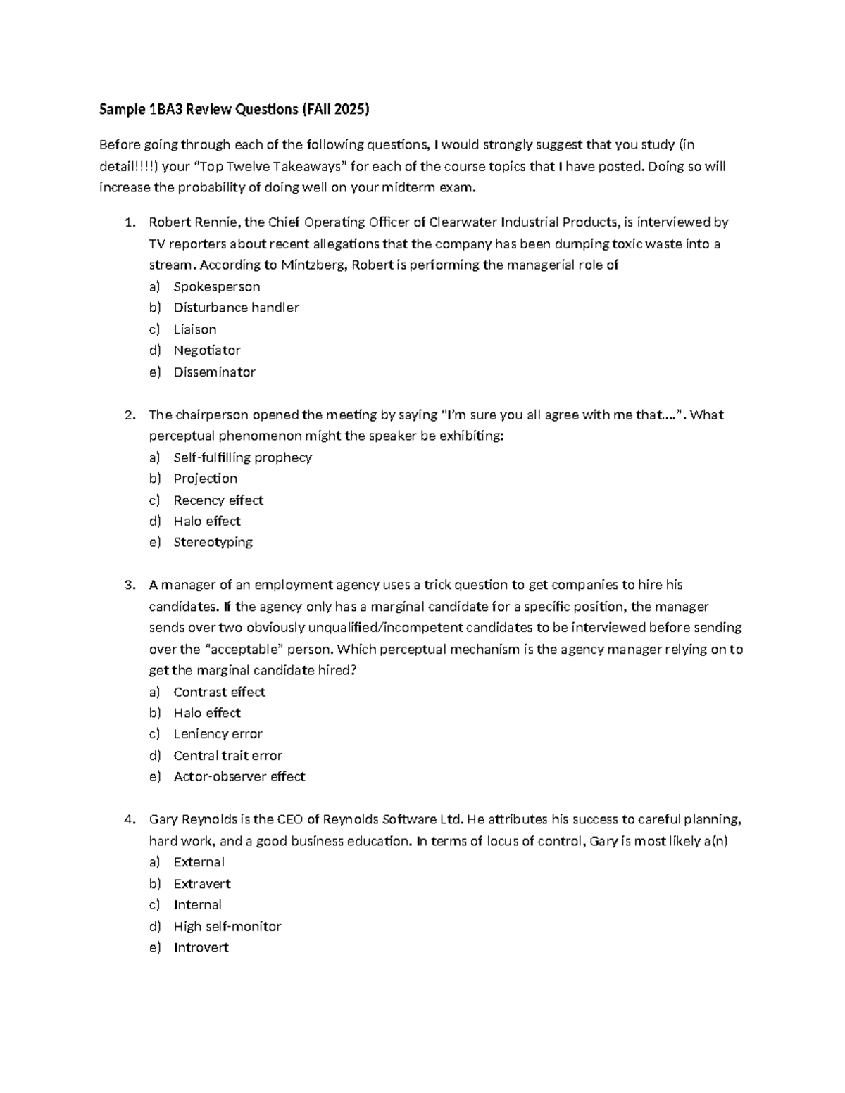 Sample 1BA3 Midterm Review Questions (Fall 2025) - Studocu