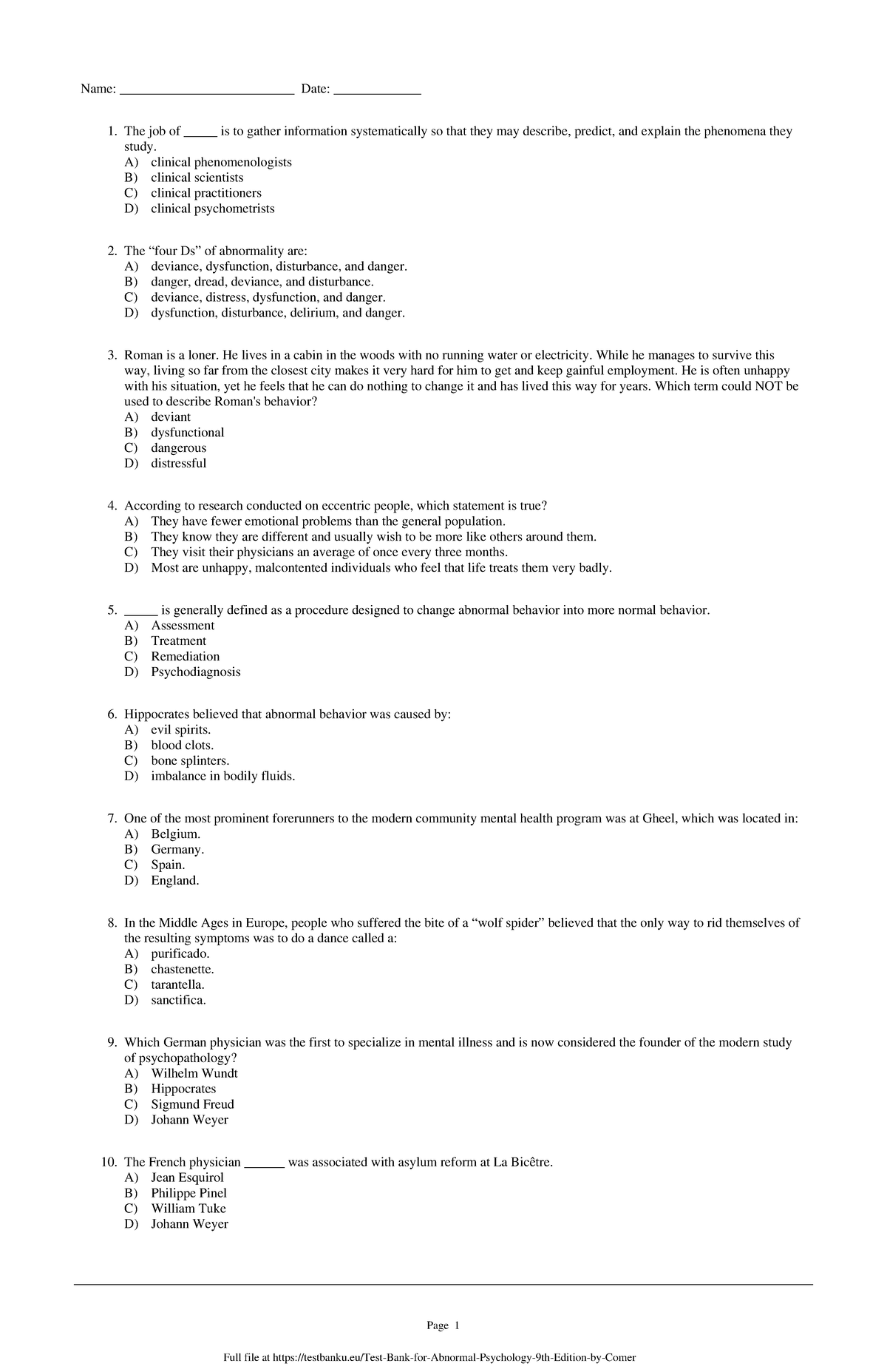 Abnormal Psychology Study Guide: Key Concepts and Historical ...