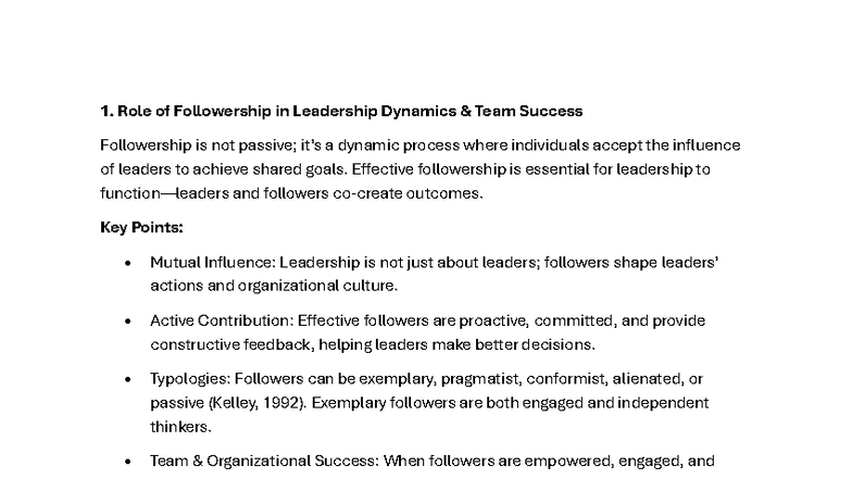 1. Role of Followership in Leadership Dynamics and Team Success - Studocu